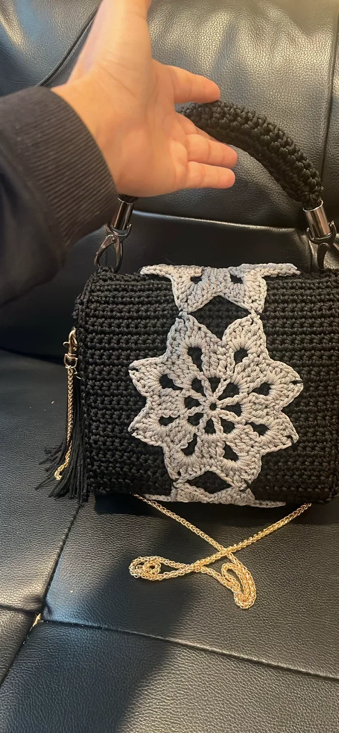 Handmade Crochet Black & Grey Shoulder Bag image indicator(3)