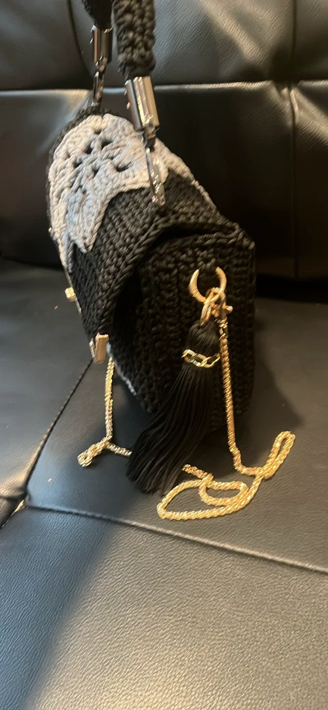 Handmade Crochet Black & Grey Shoulder Bag image indicator(2)