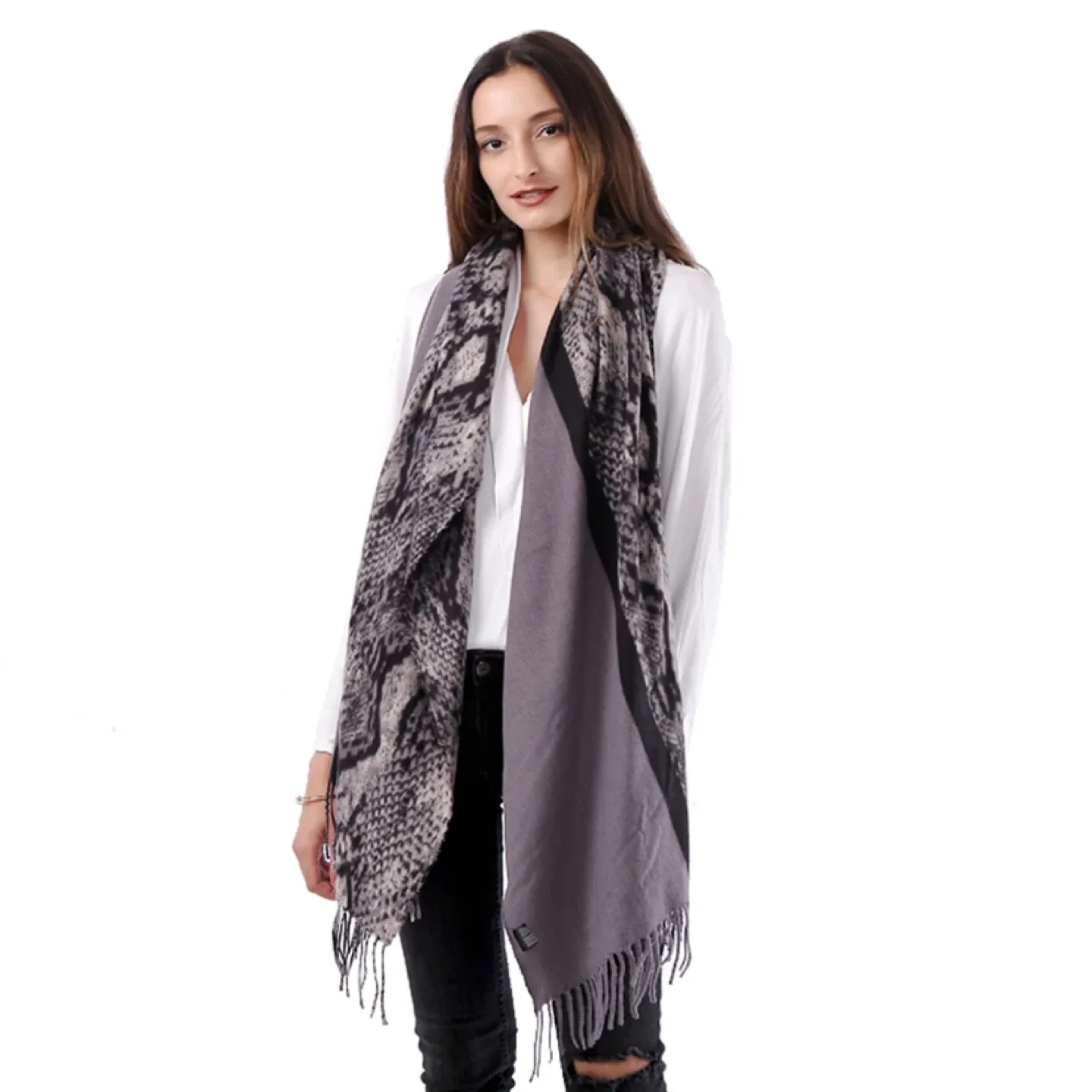 Grey Snake Print Scarf/Shawl