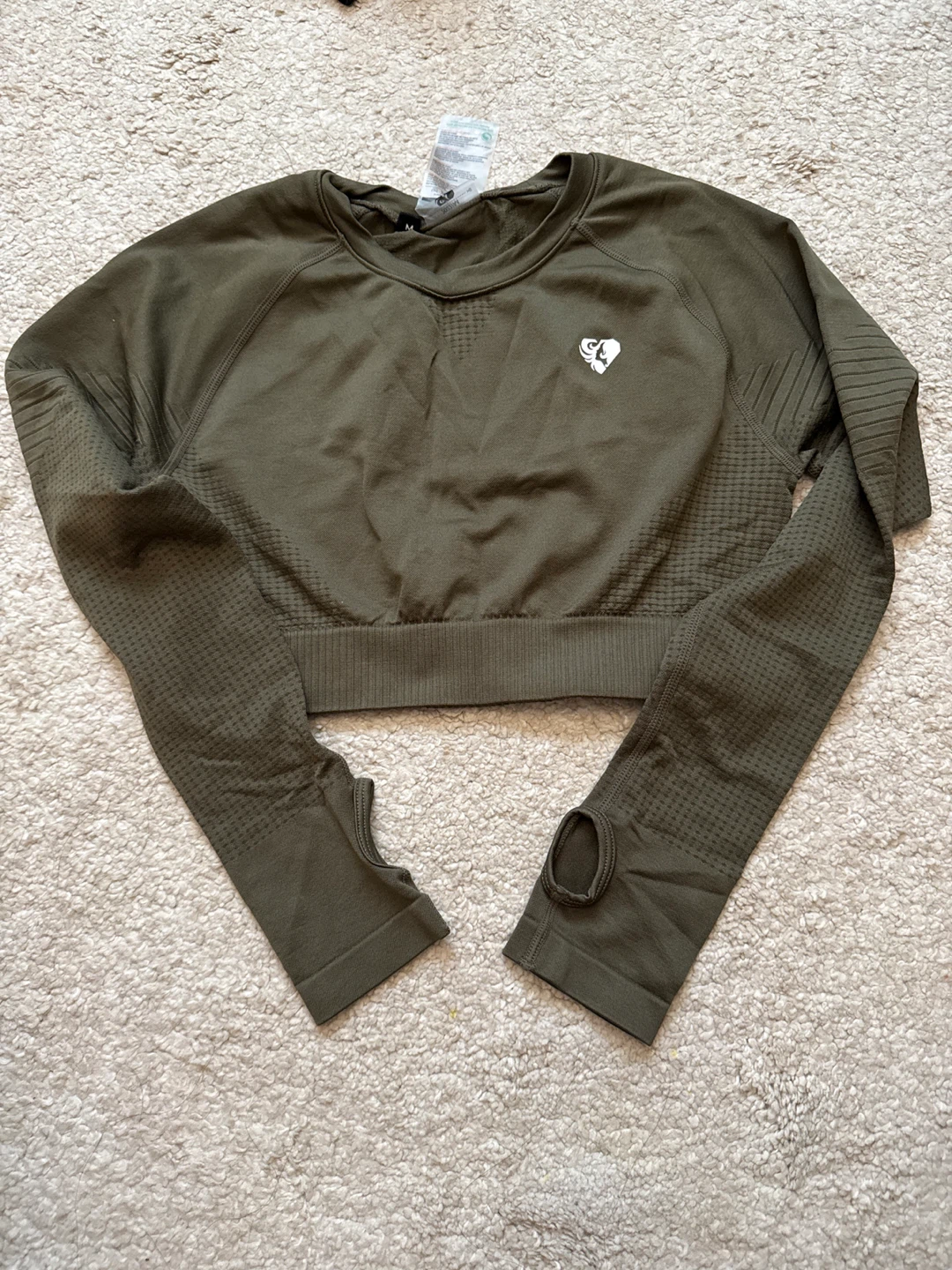 Women's Best Olive Green Cropped Long Sleeve Top