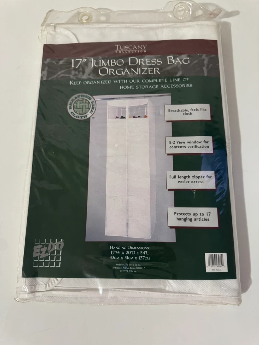 New Tuscany Collection 17" Jumbo Dress Bag Organizer