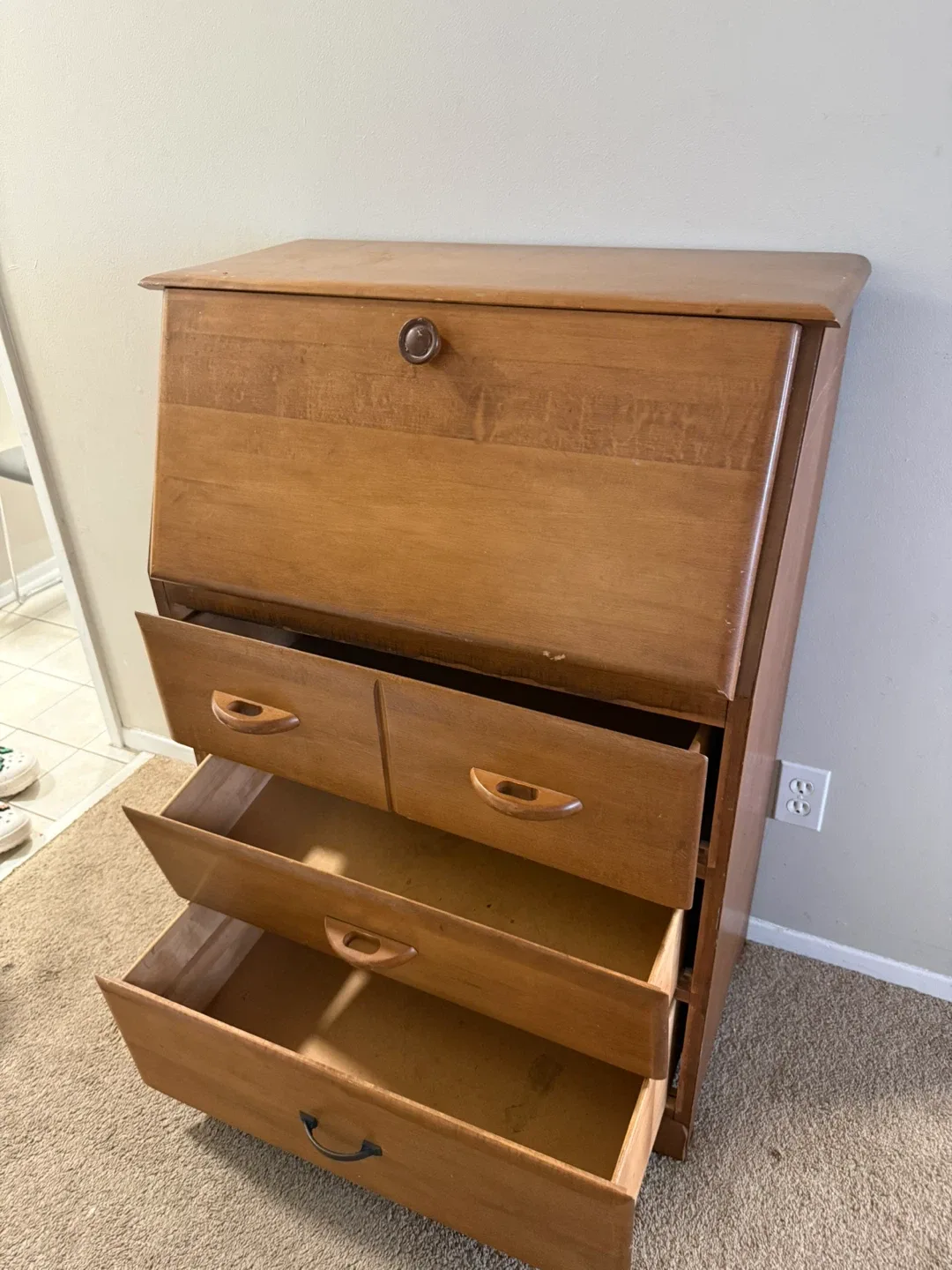 Wooden Secretary Desk with Drawers