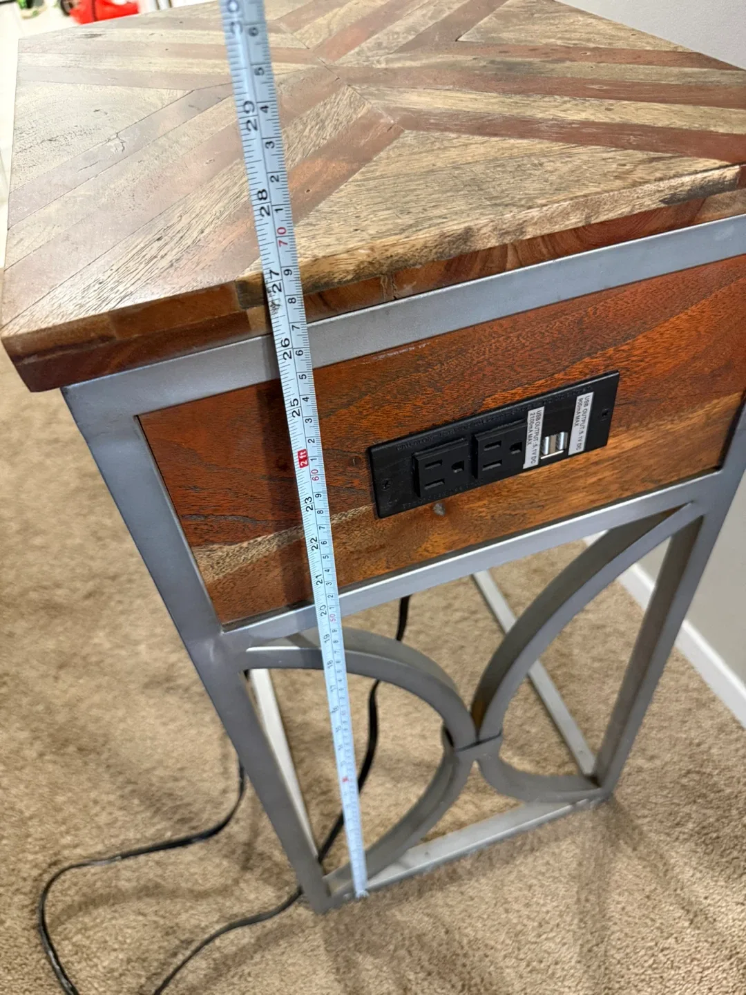 Wood & Metal End Table with USB Ports image indicator(2)