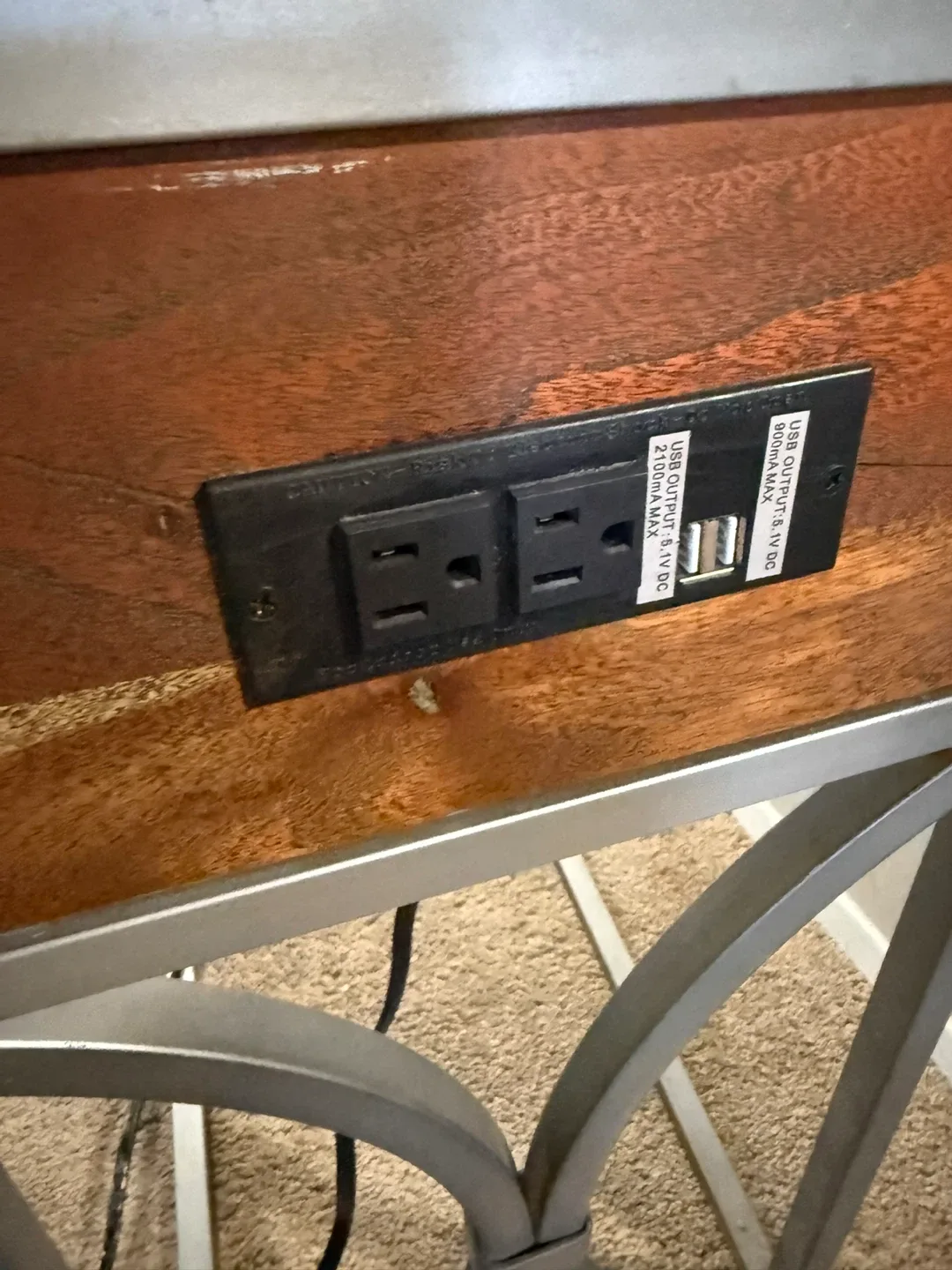 Wood & Metal End Table with USB Ports image indicator(4)