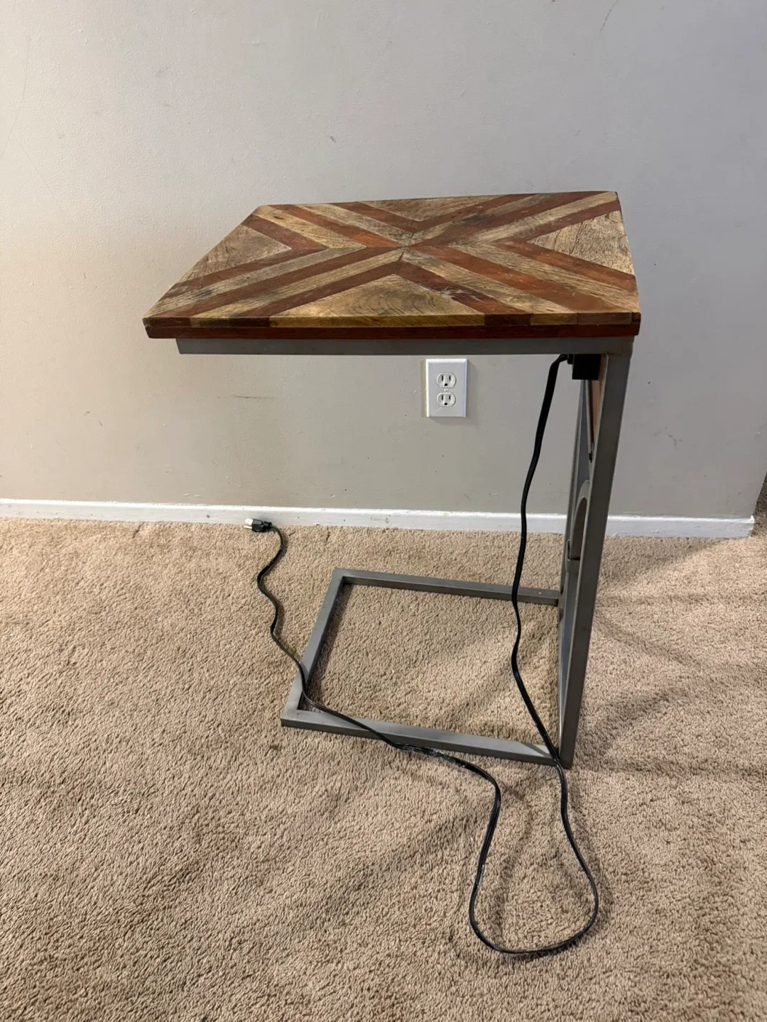 Wood & Metal End Table with USB Ports