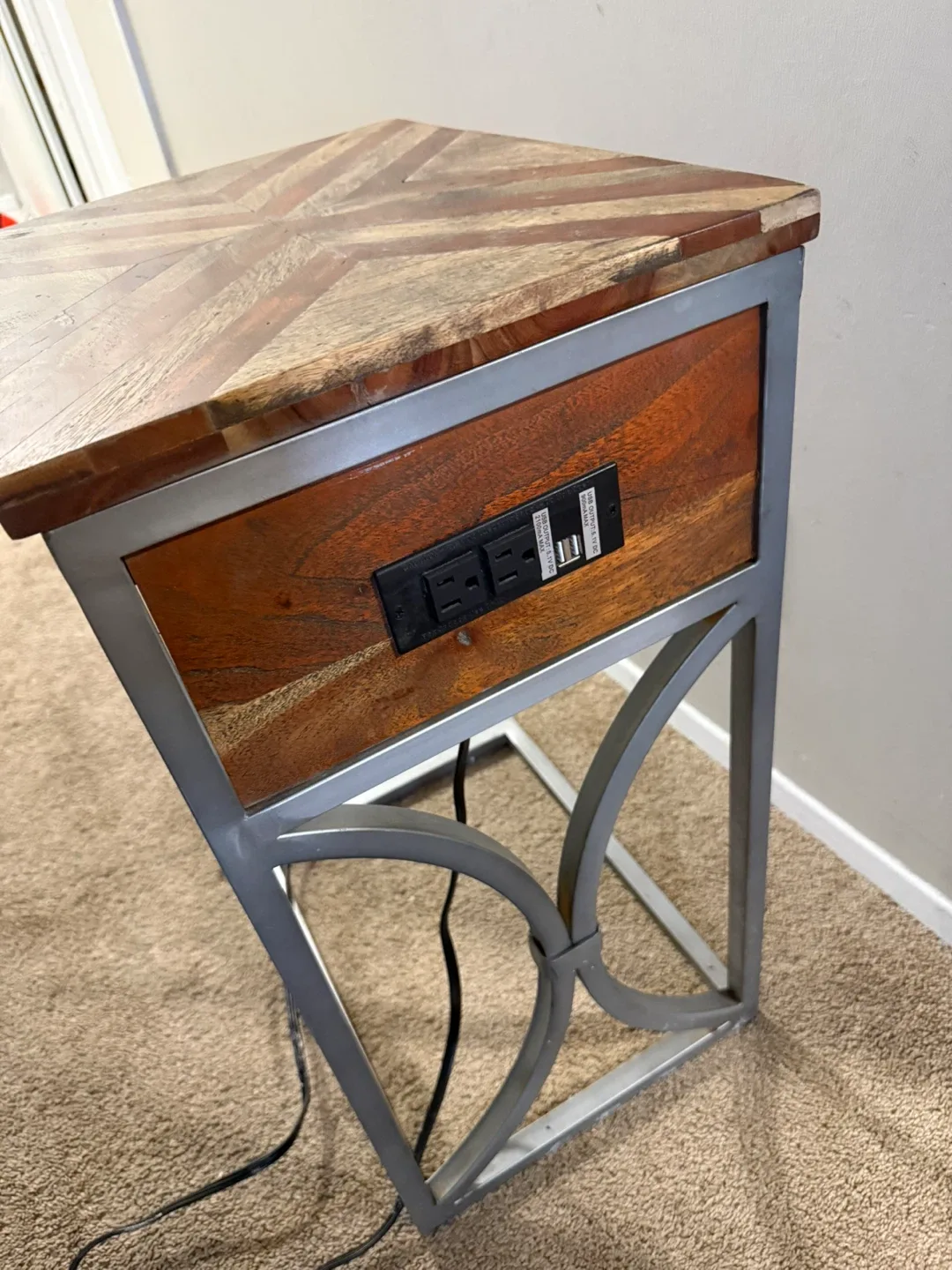 Wood & Metal End Table with USB Ports image indicator(3)