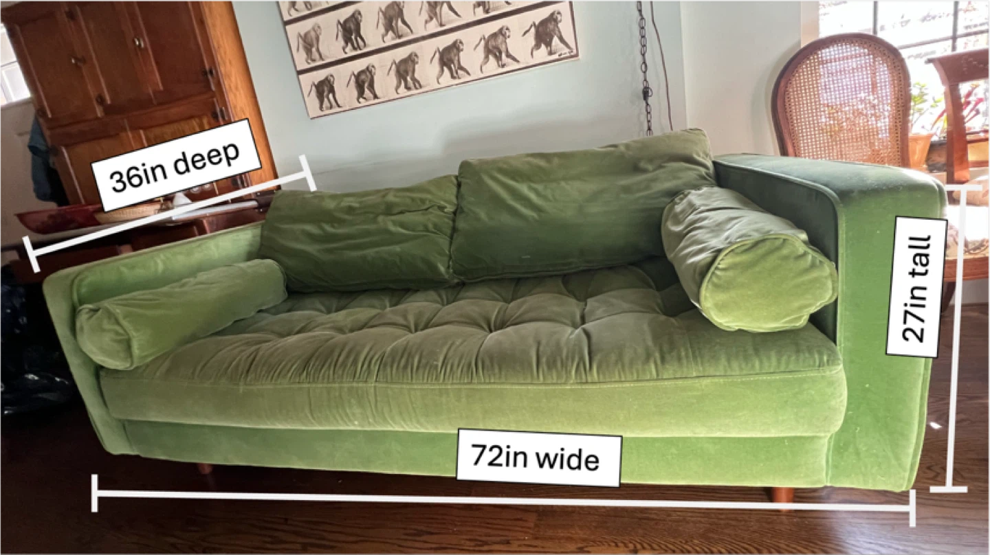 Green Velvet Sofa (72" x 36") - photo 2