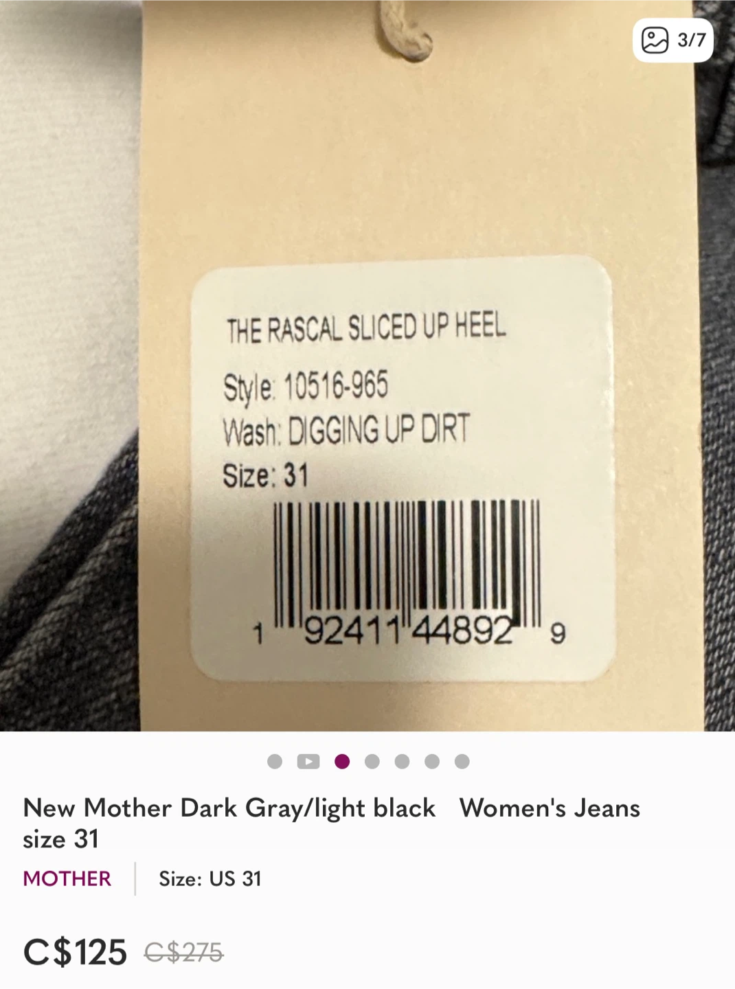 New Mother The Rascal Sliced Up Heel Jeans - Size 31 - photo 3
