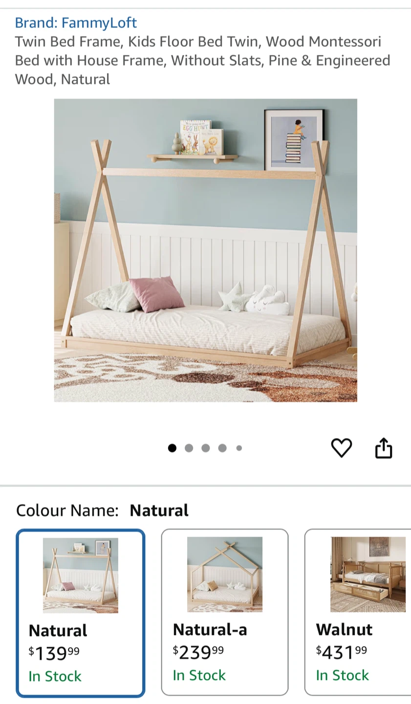 FammyLoft Twin Kids Floor Bed Frame - Natural
