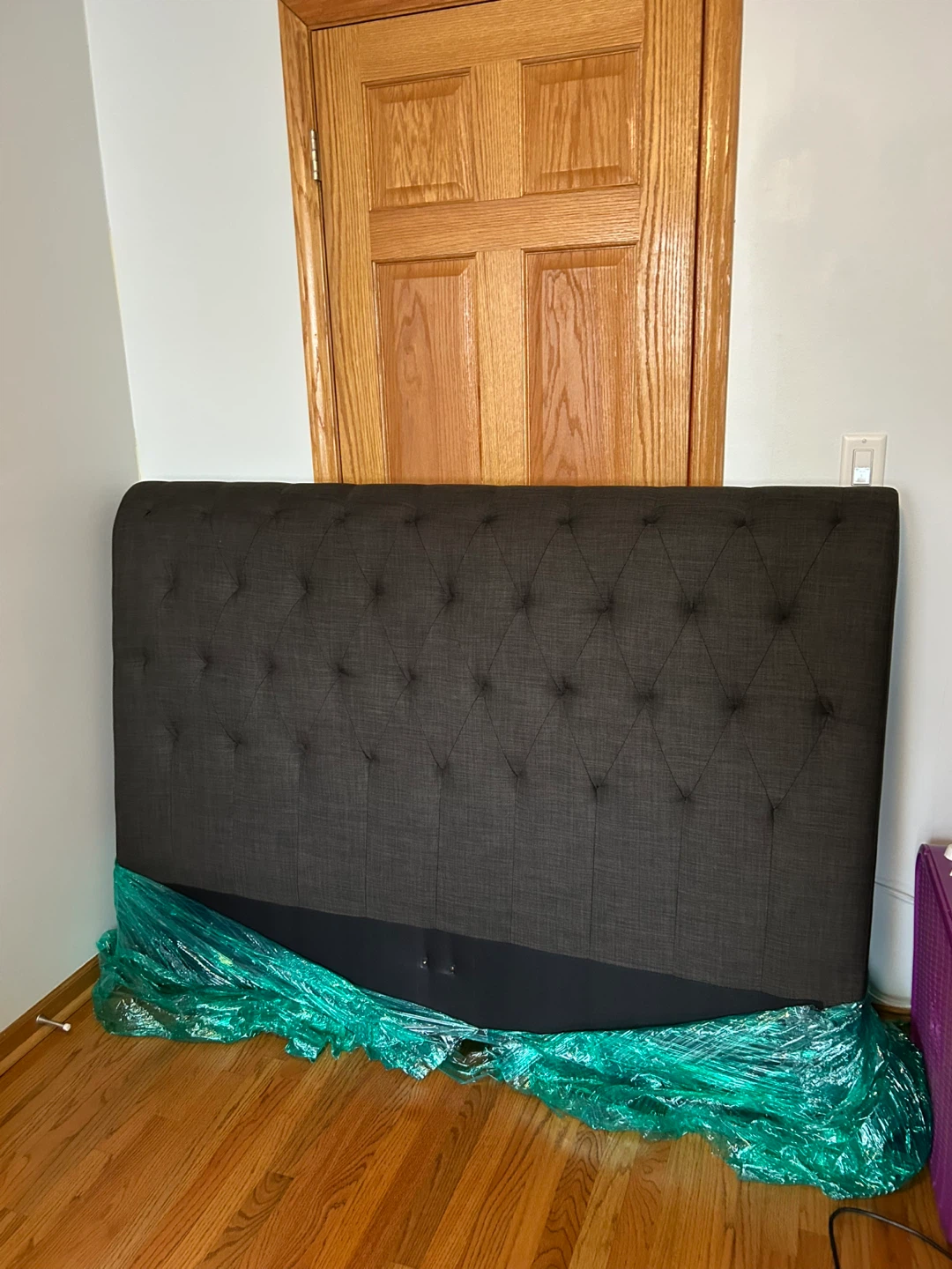 Queen Size Upholstered Headboard/Bed frame - Charcoal
