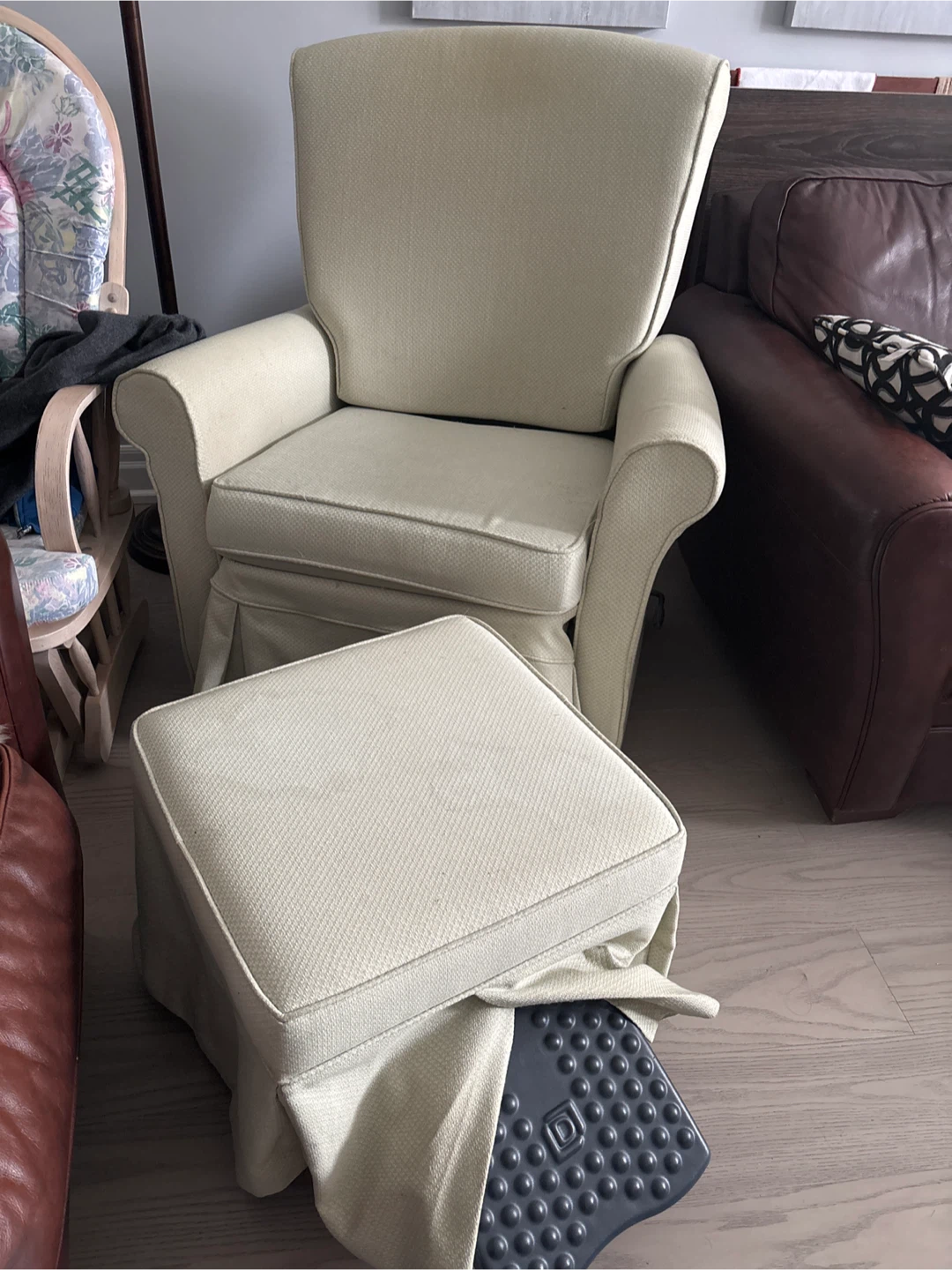Beige Rocking Chair and Ottoman Set