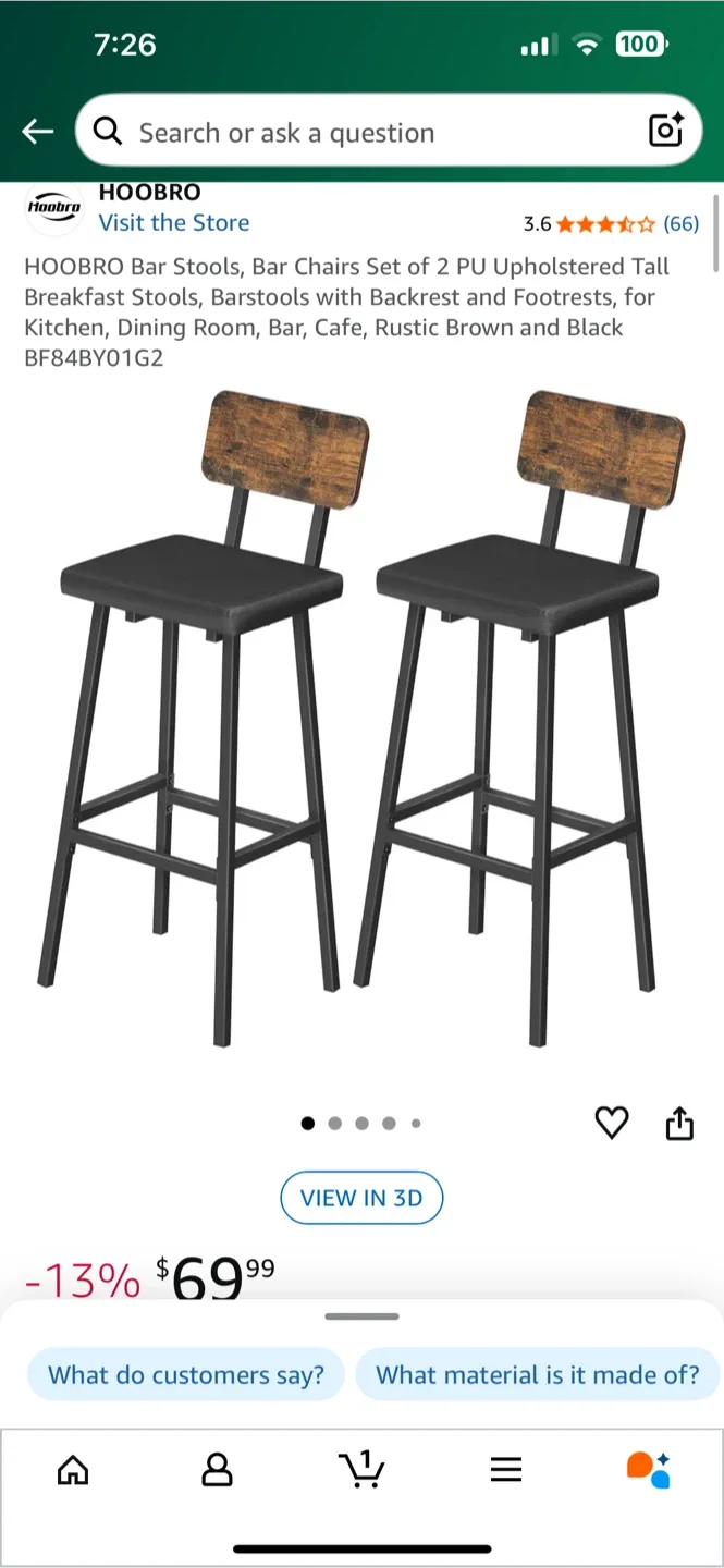HOOBRO Bar Stools - Set of 2 - New in Box! thumbnail