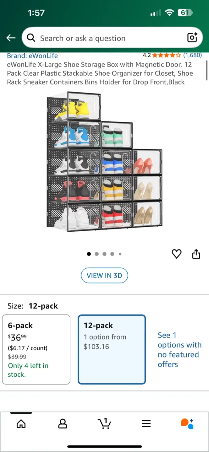 eWonLife X-Large Stackable Shoe Box (12-pack) thumbnail