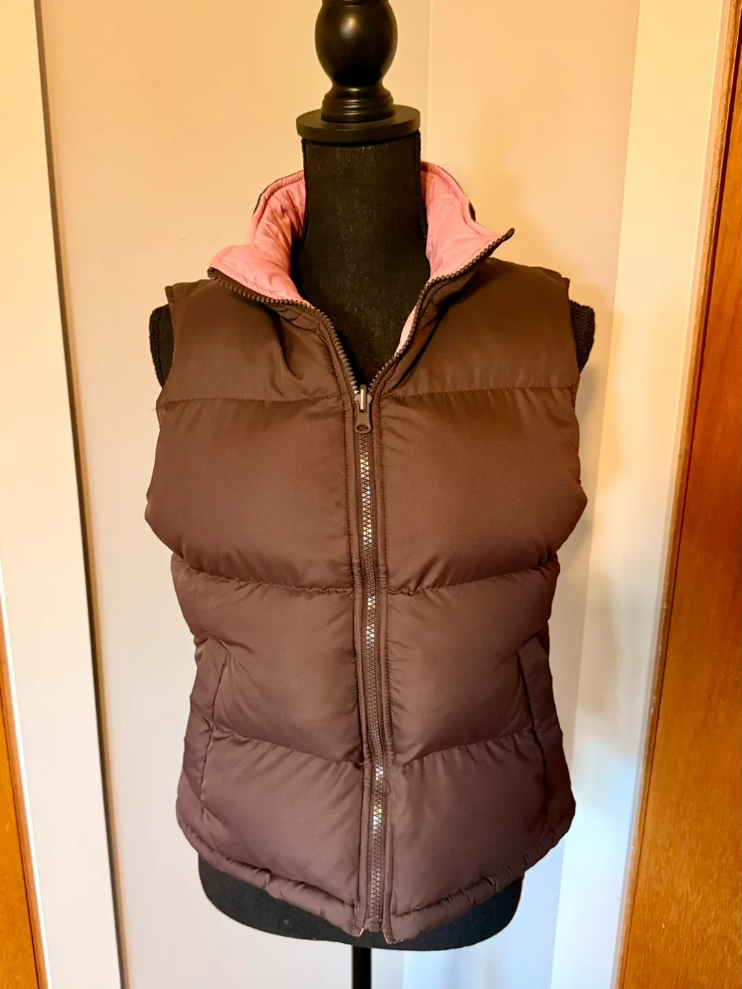 Reversible Puffer Vest - Brown/Pink - Size M