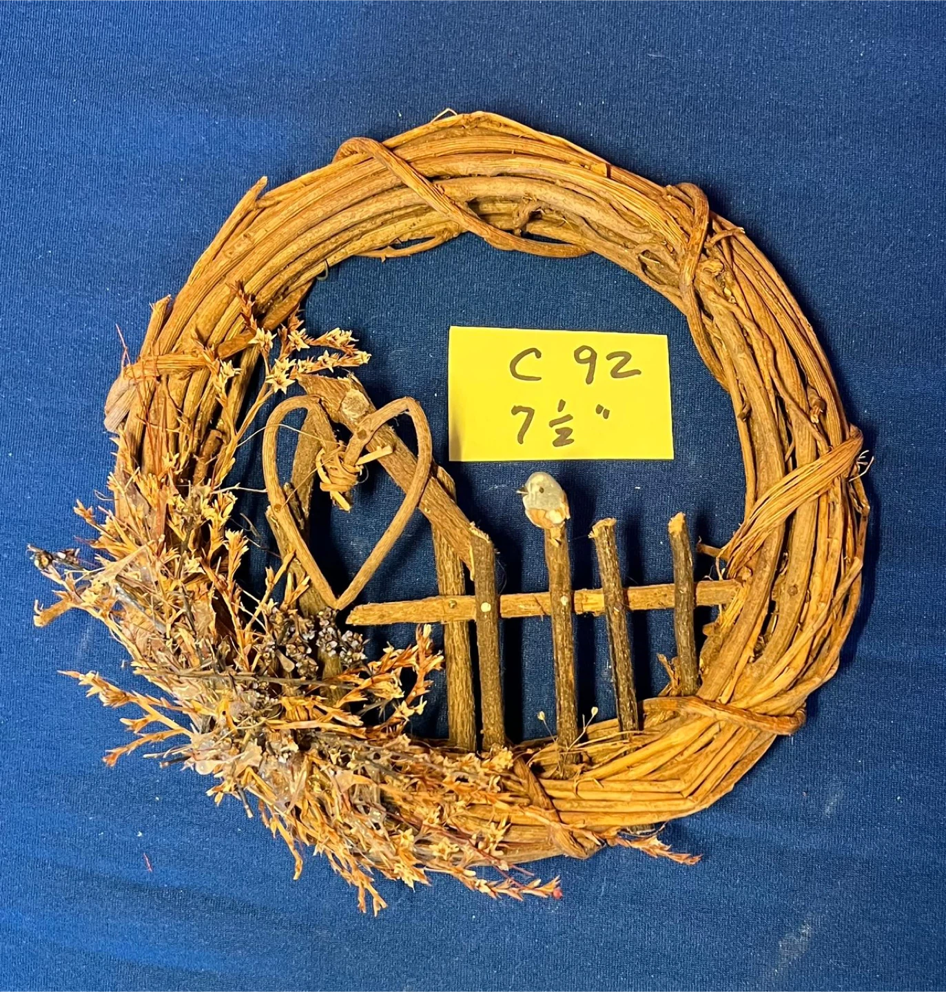 Twig Wreath with Heart & Bird - 7.5"