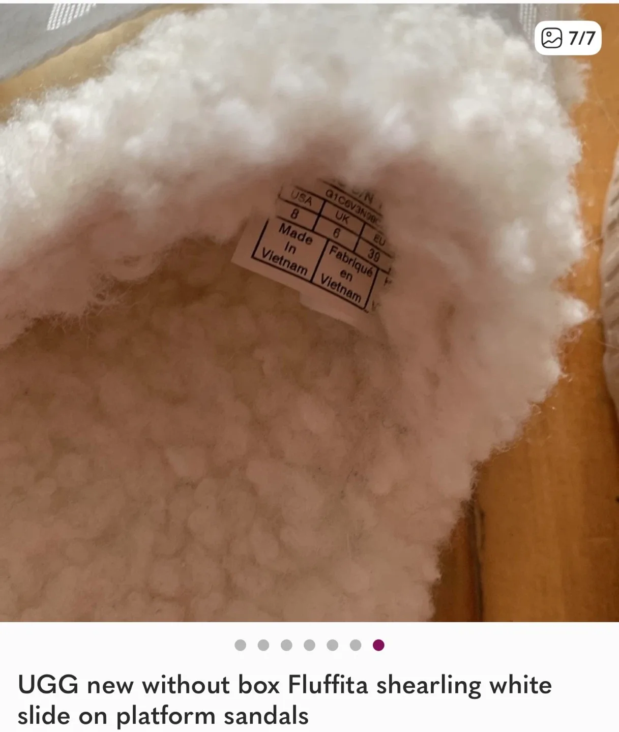 Brand New UGG Fluffita White Slide Platform Sz 8 image indicator(7)