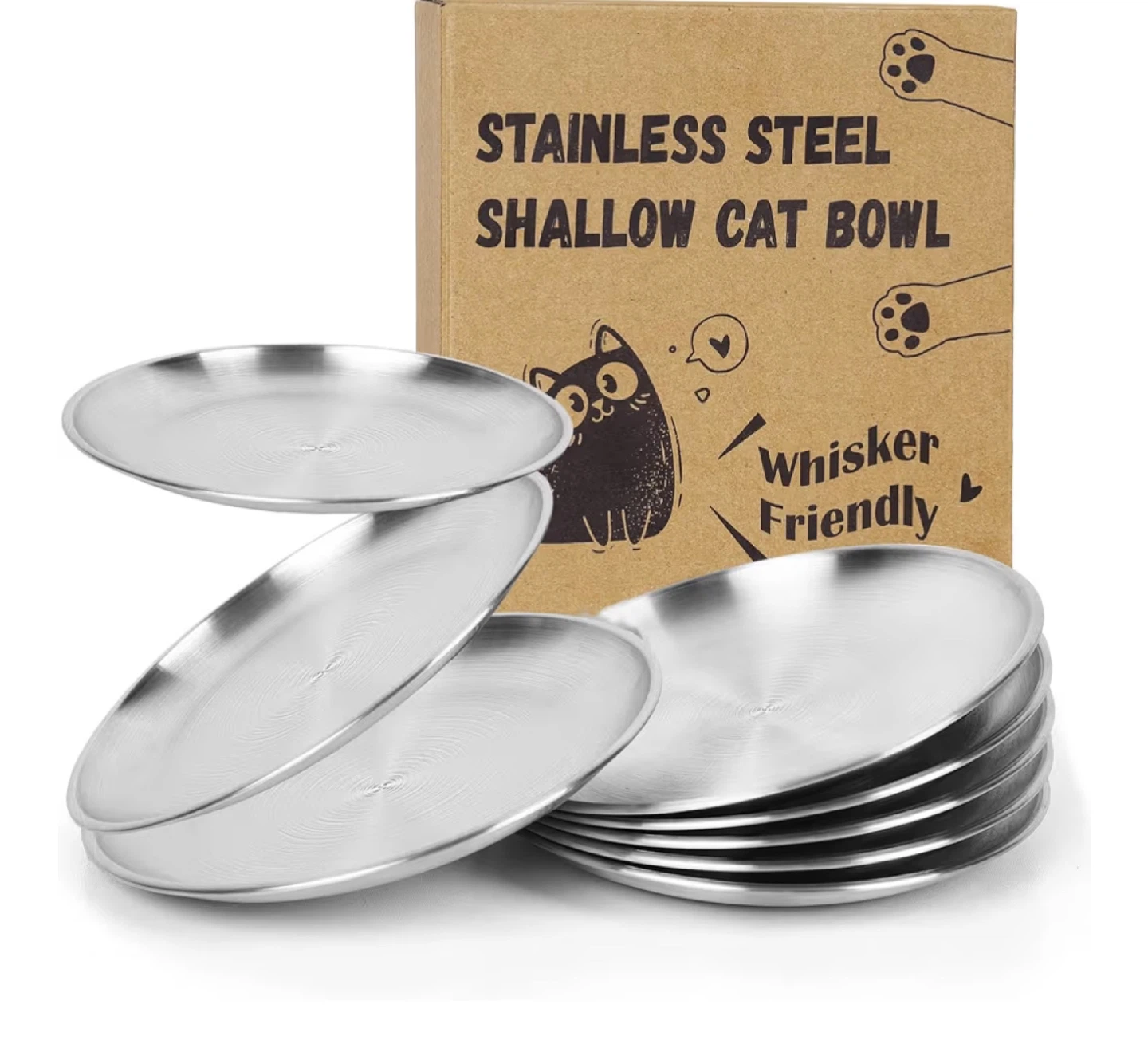 Stainless Steel Shallow Cat Bowl - Whisker Fatigue Prevention