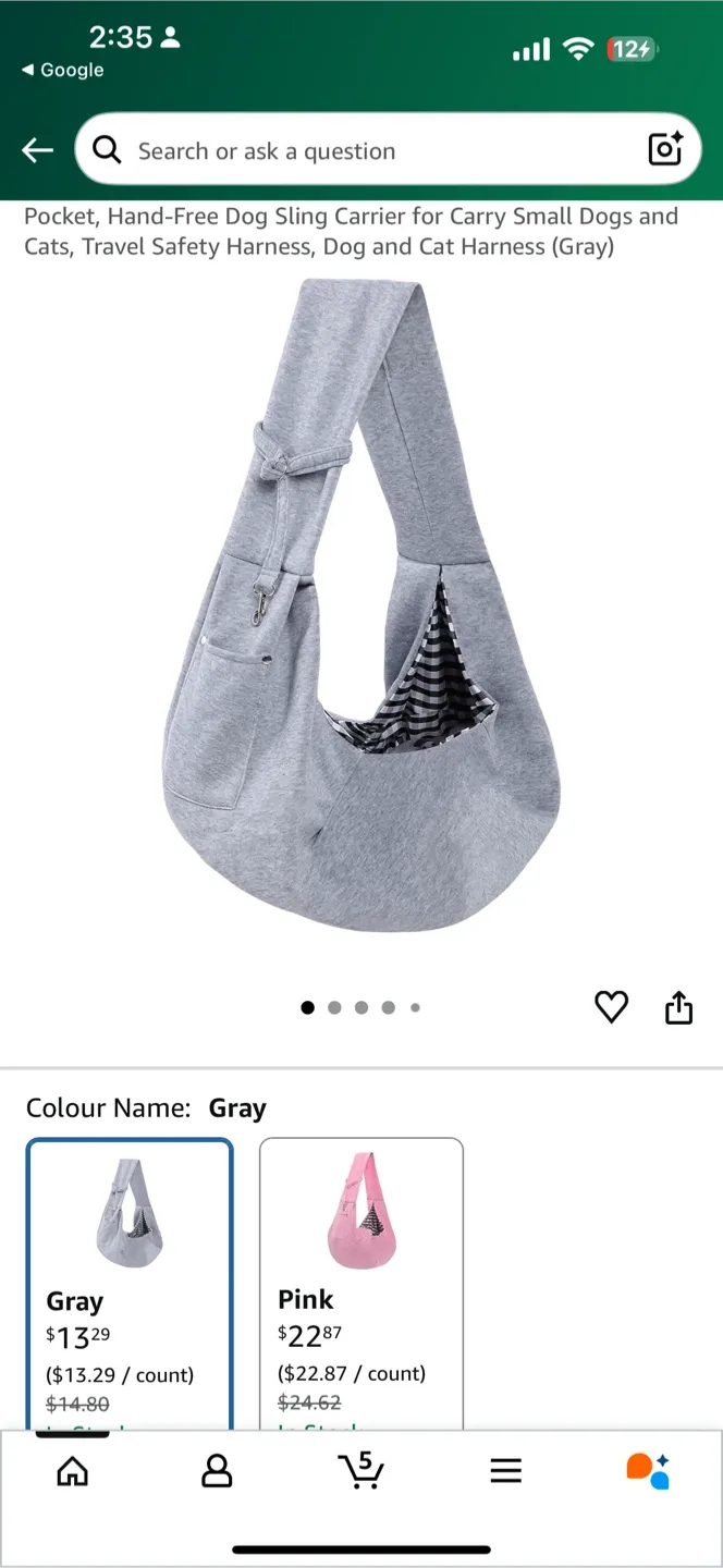 Gray Pet Sling Carrier - Hand-Free Dog/Cat Bag image indicator(2)