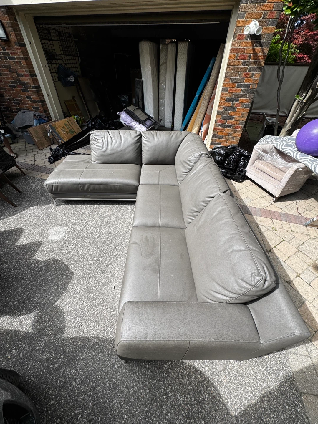 Grey Leather Sectional Sofa