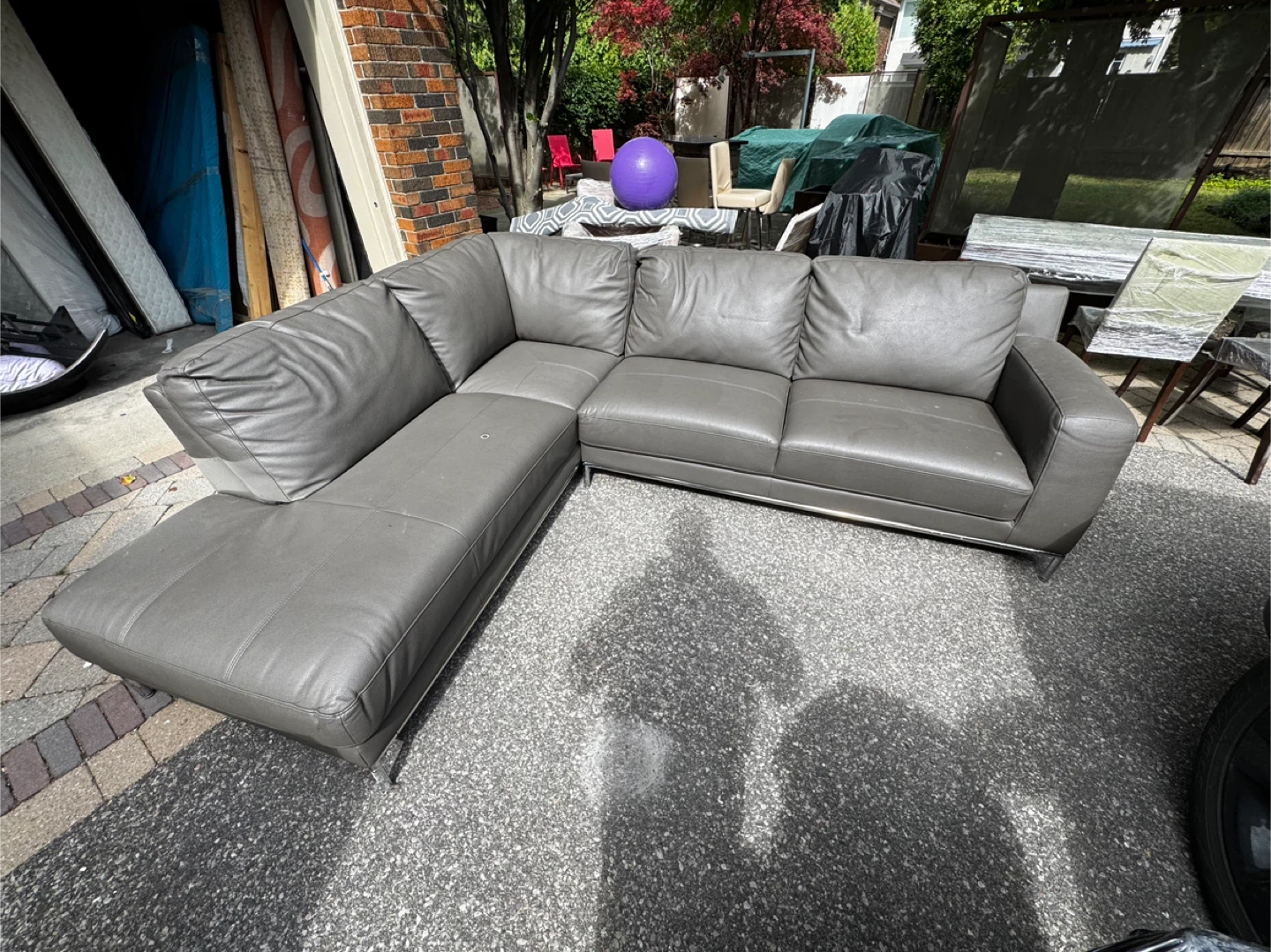 Grey Leather Sectional Sofa - photo 2