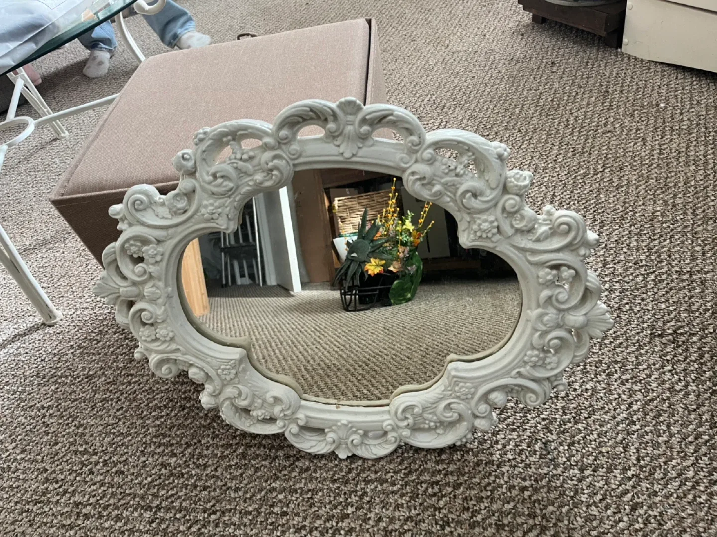 Ornate White antique Decorative Mirror image indicator(2)