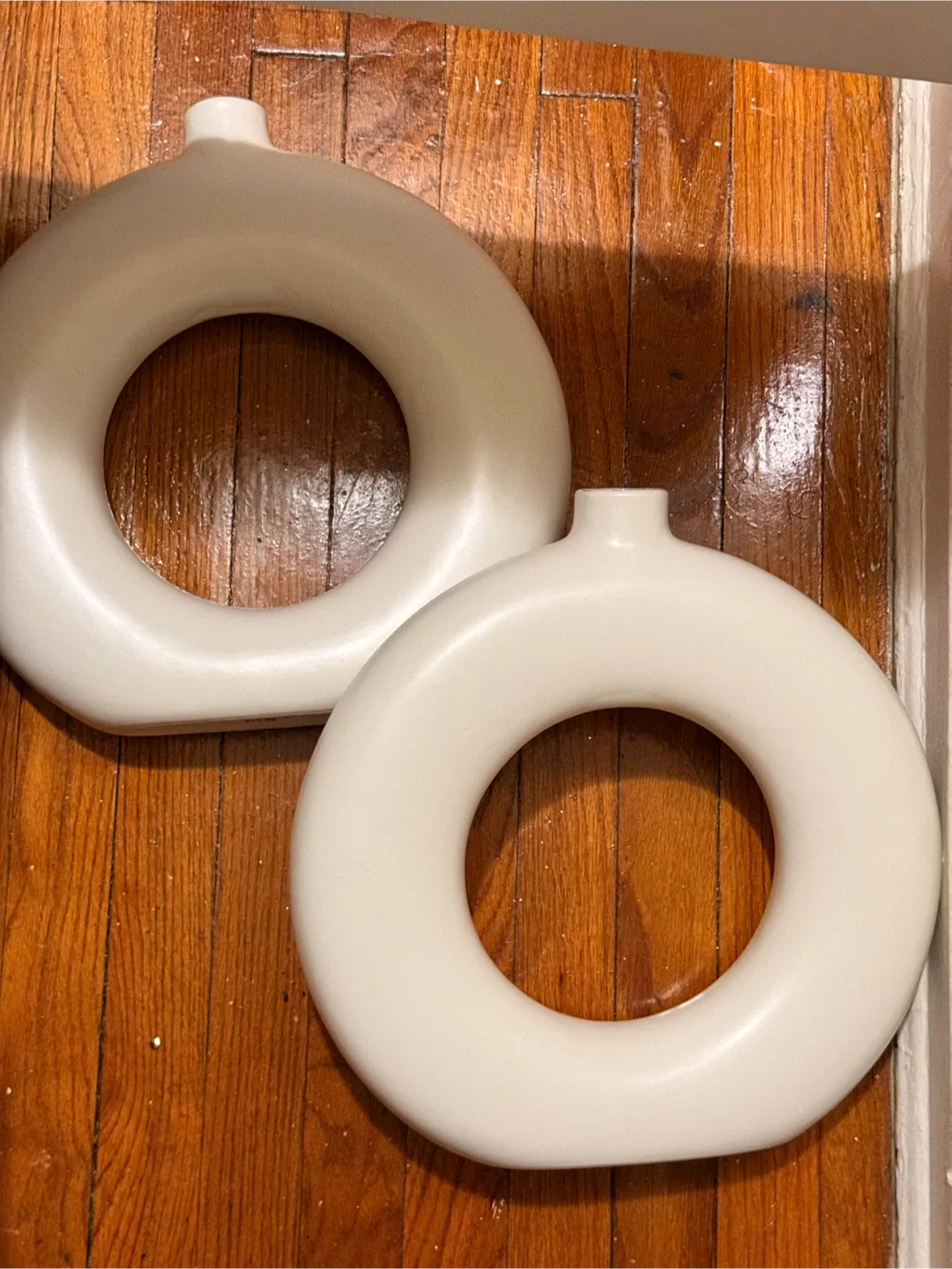 Off-White Ceramic Donut Vases (Set of 2)