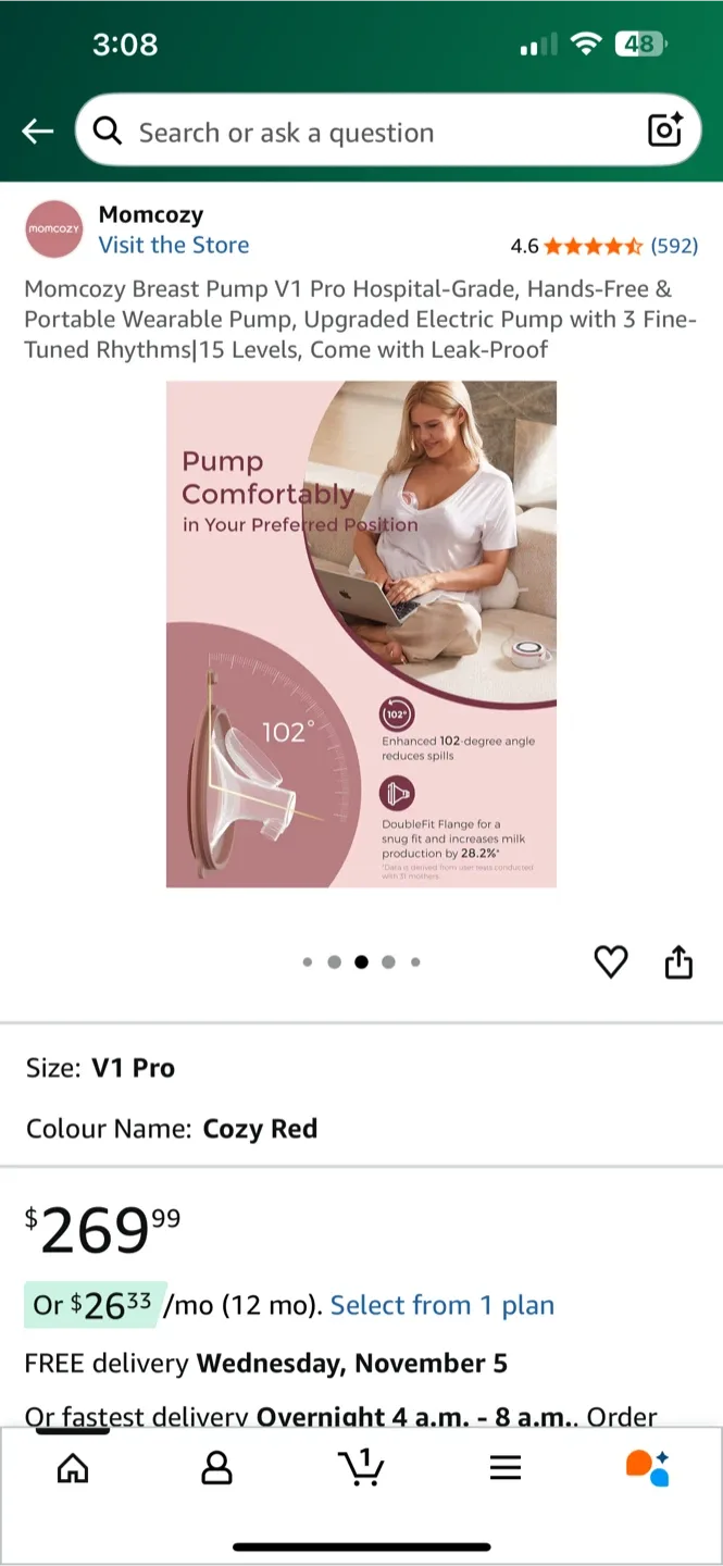 New open box- Momcozy V1 Pro Breast Pump - Cozy Red image indicator(4)