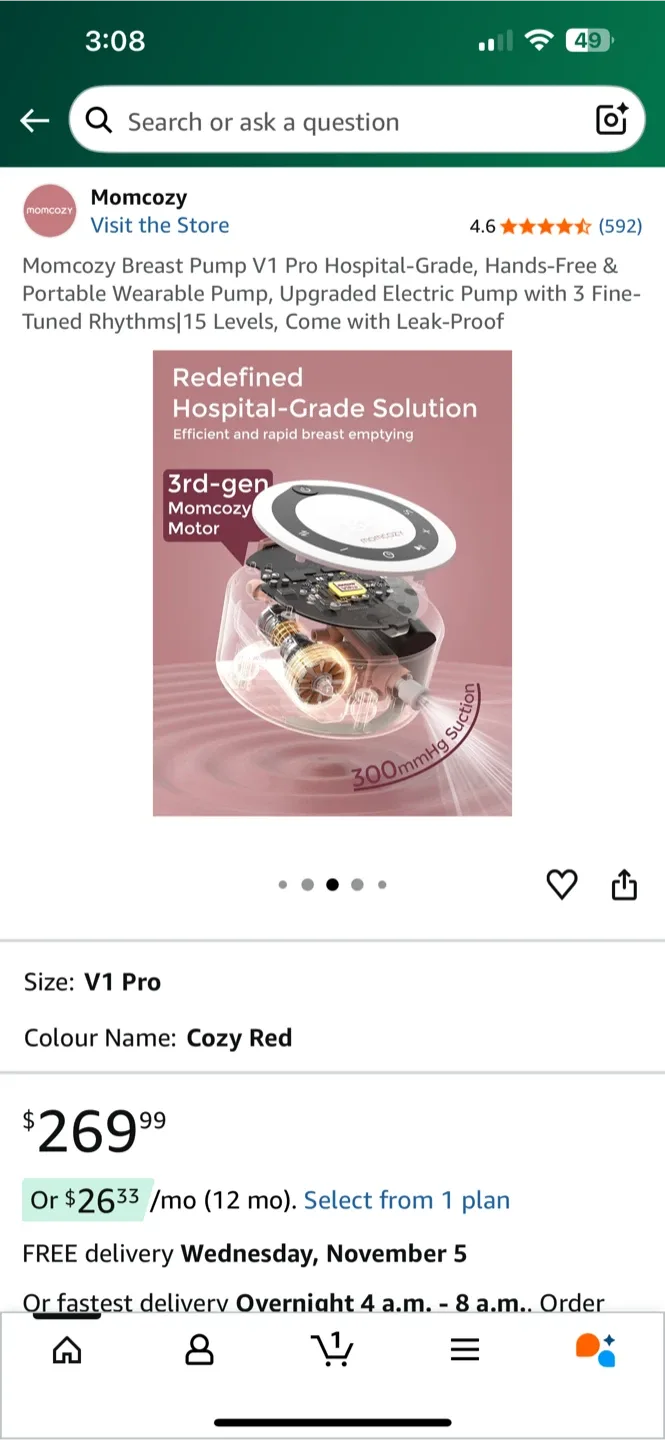 New open box- Momcozy V1 Pro Breast Pump - Cozy Red image indicator(2)