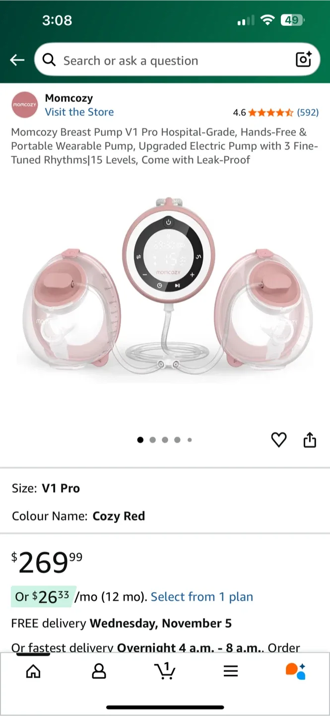 New open box- Momcozy V1 Pro Breast Pump - Cozy Red thumbnail