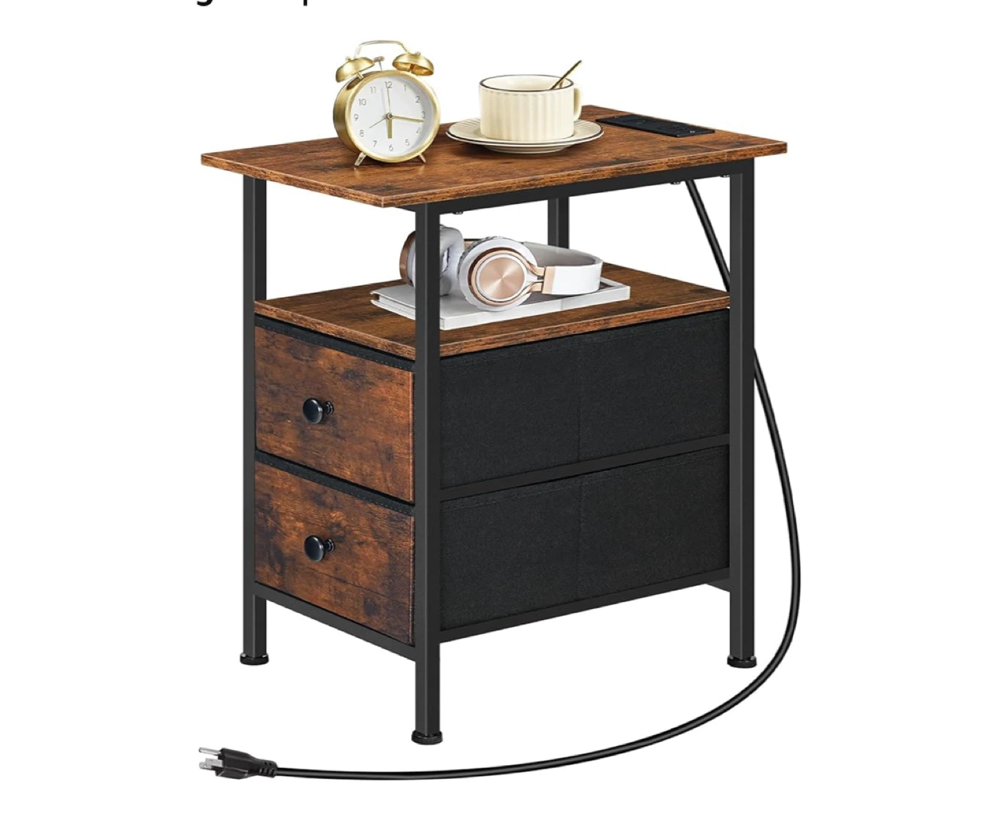 End Table with Charging Station & Fabric Drawers - photo 5