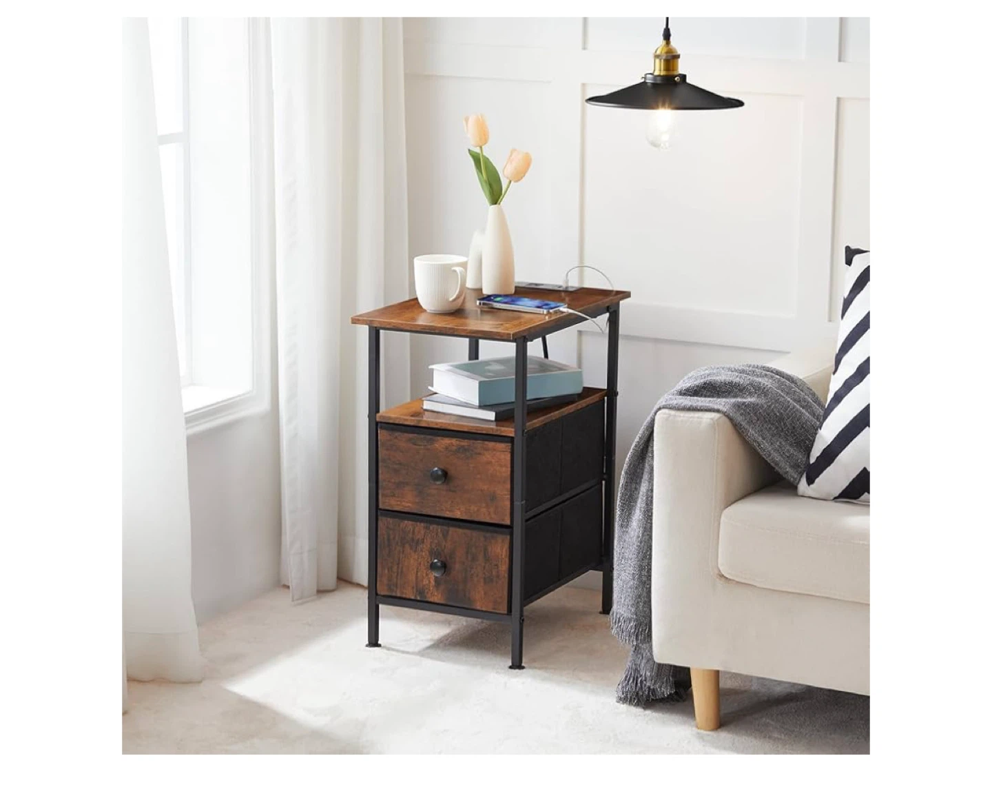End Table with Charging Station & Fabric Drawers - photo 4