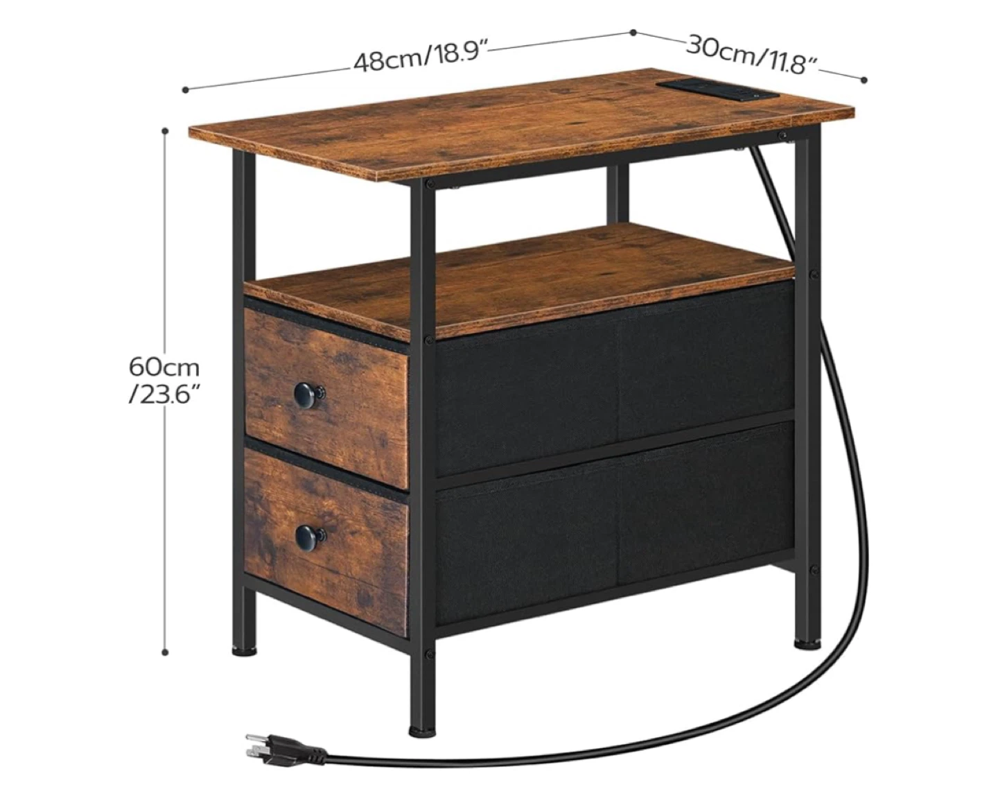 End Table with Charging Station & Fabric Drawers