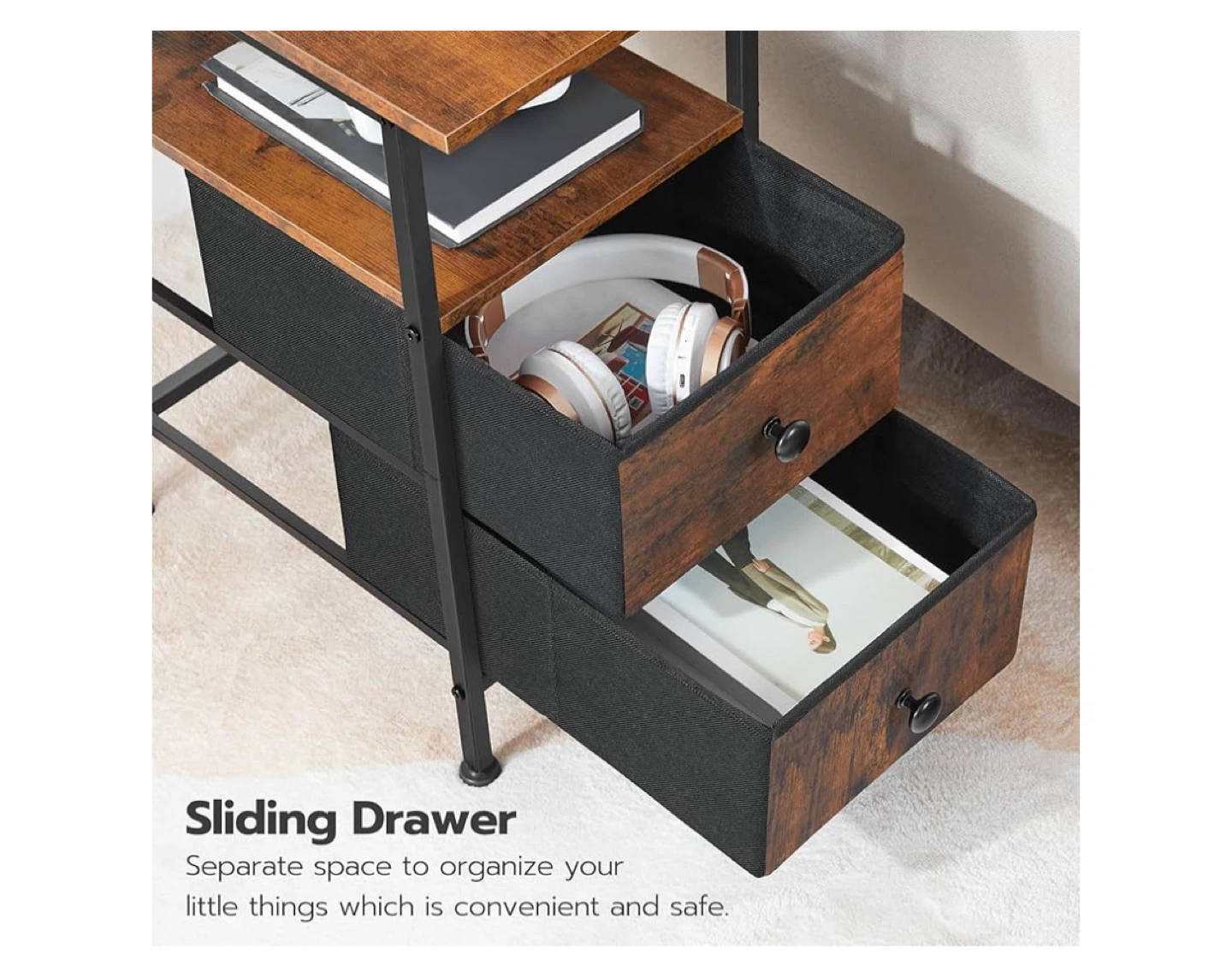 End Table with Charging Station & Fabric Drawers - photo 3