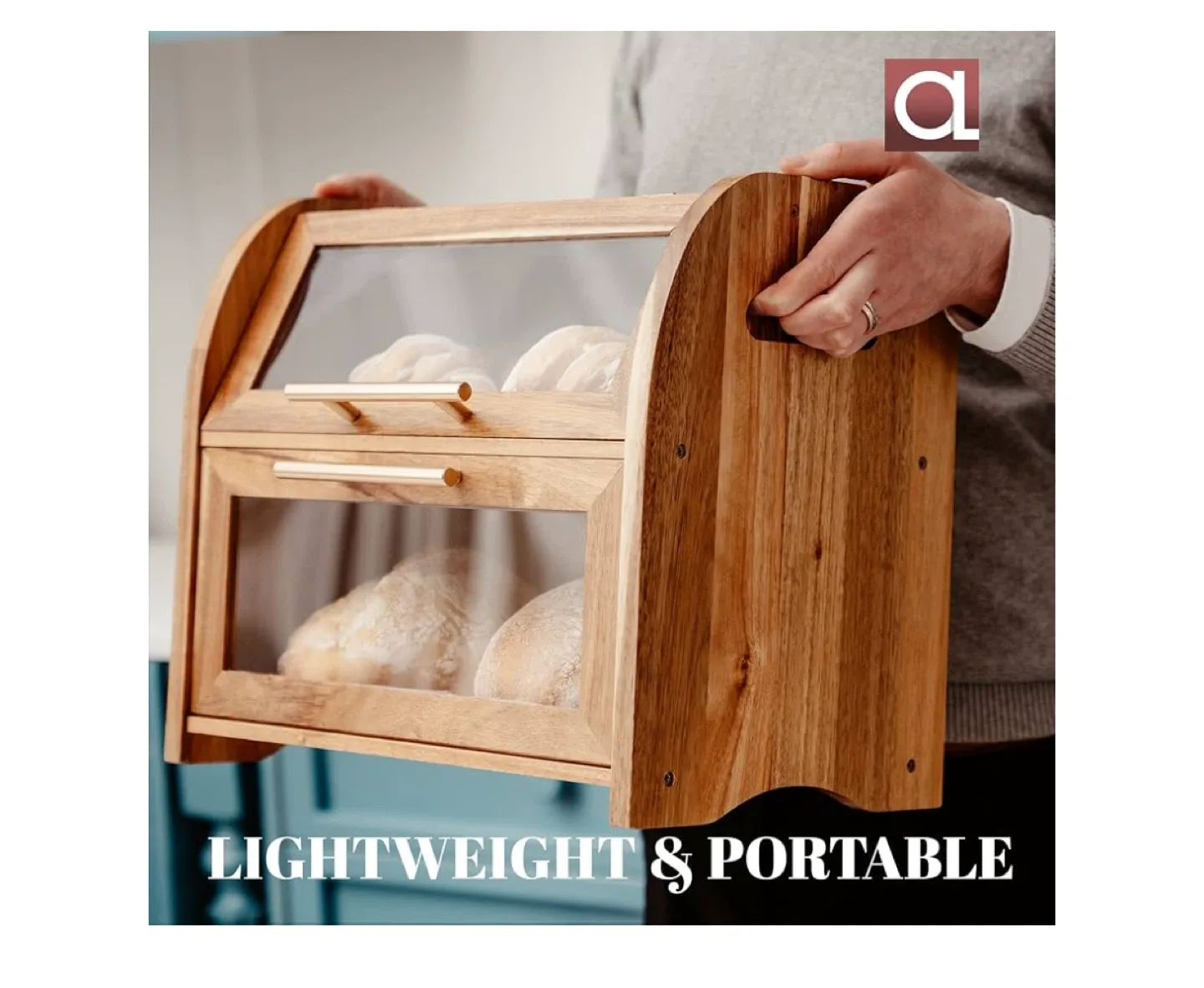 Apaceliving Acacia Wood Bread Box image indicator(4)