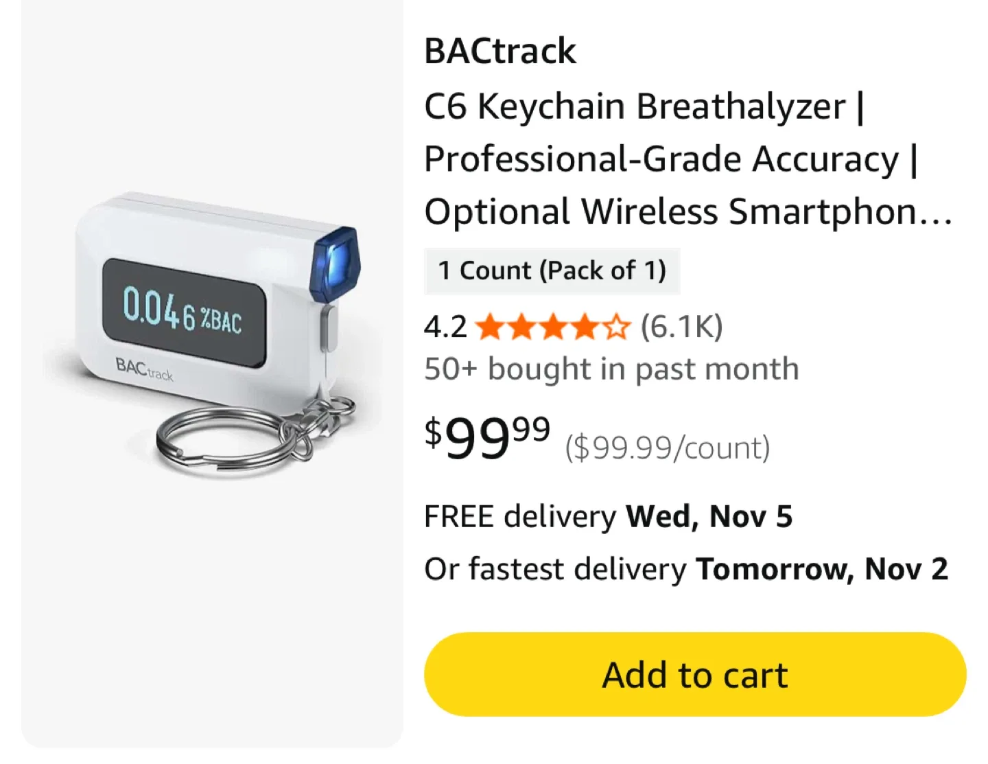 BACtrack Keychain Breathalyzer - New in Box! image indicator(3)