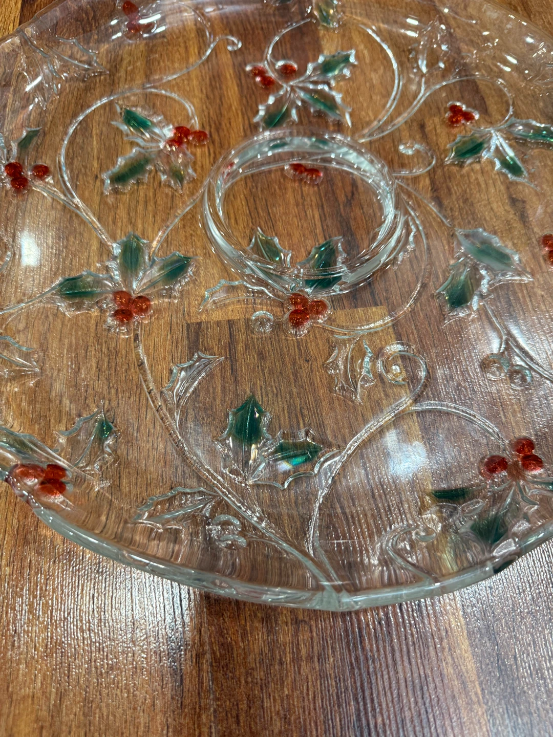Clear Glass Serving Platter with Holly Design - photo 2