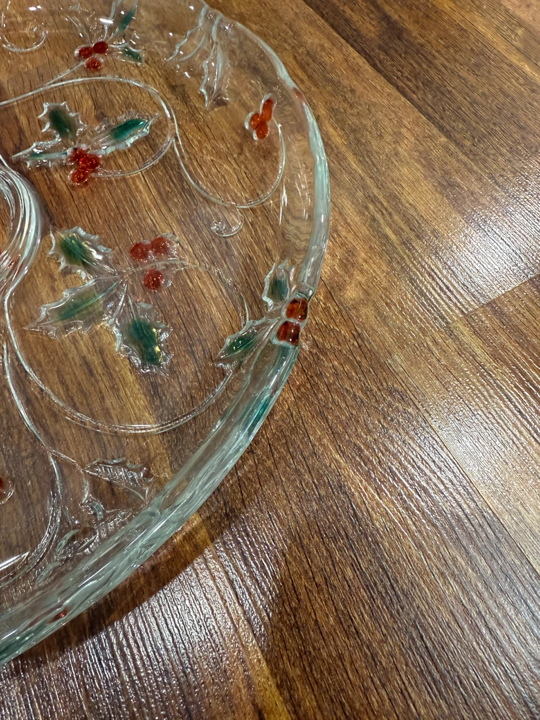 Clear Glass Serving Platter with Holly Design - photo 4
