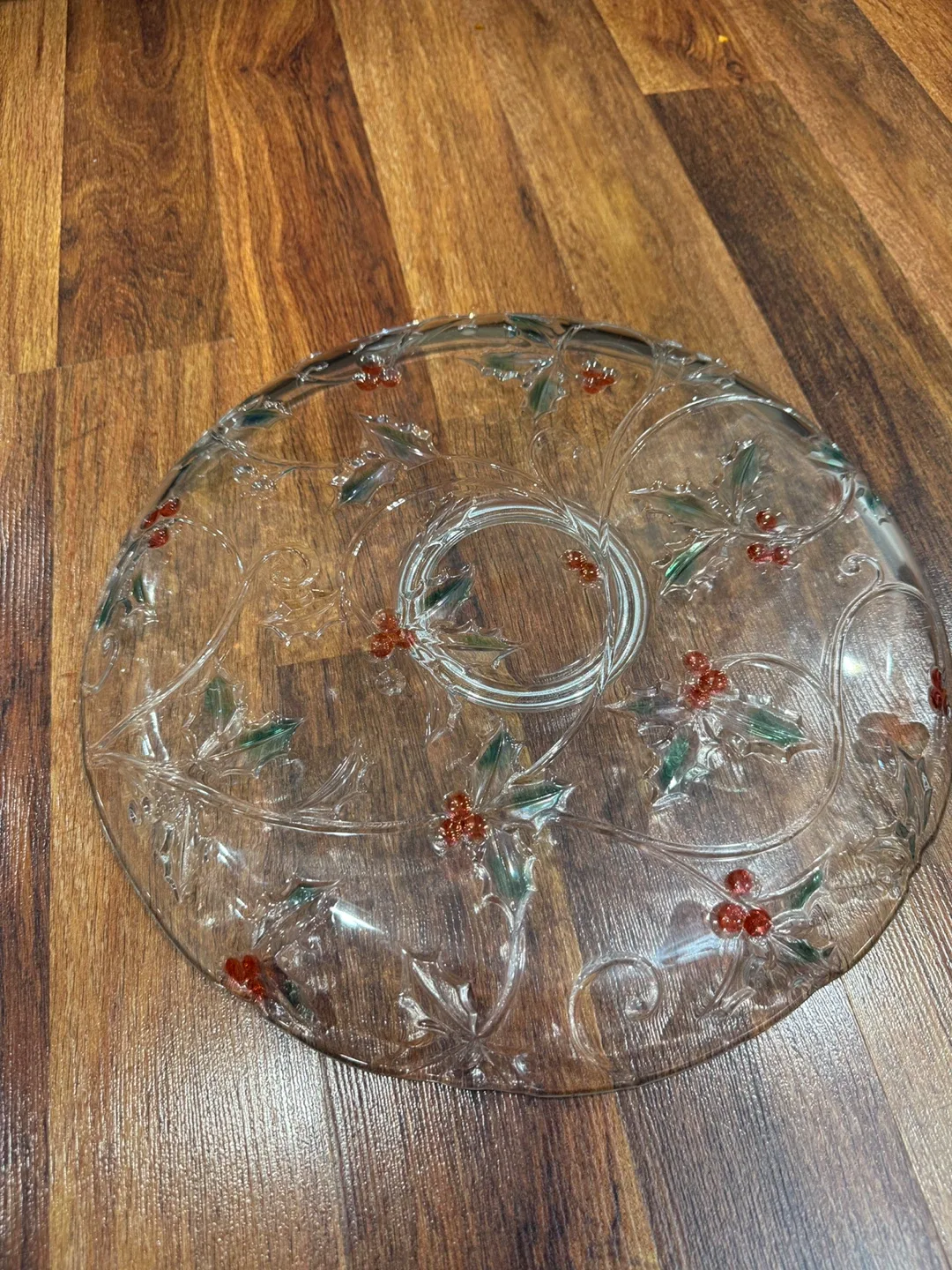 Clear Glass Serving Platter with Holly Design image indicator(3)