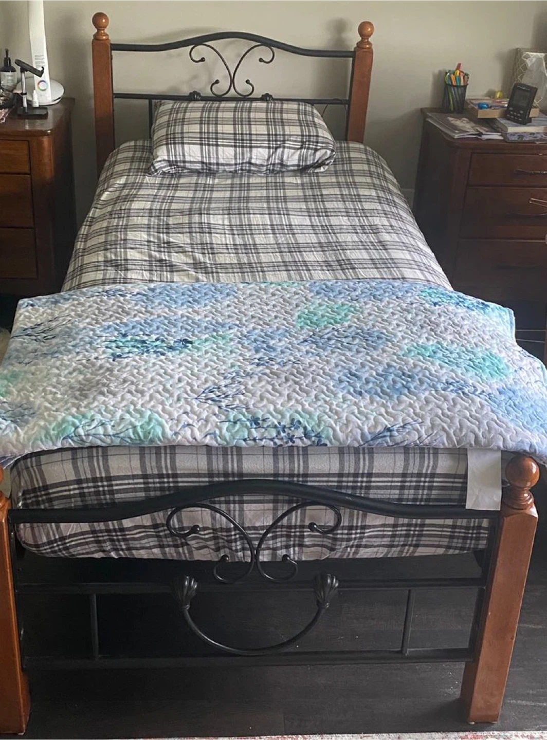 Metal and Wood Twin Bed Frame