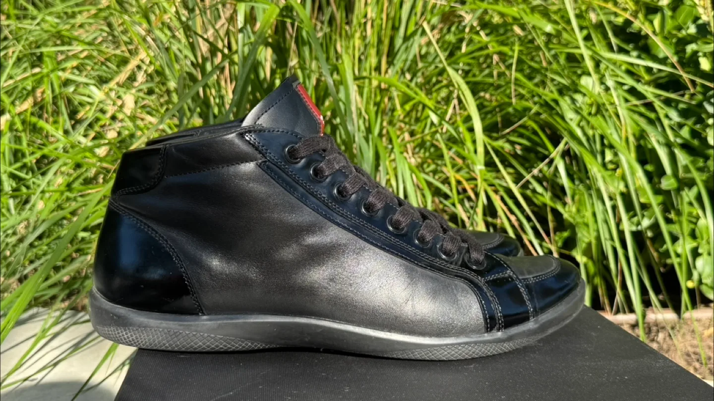 Authentic Prada Black Leather High-Top Sneakers thumbnail
