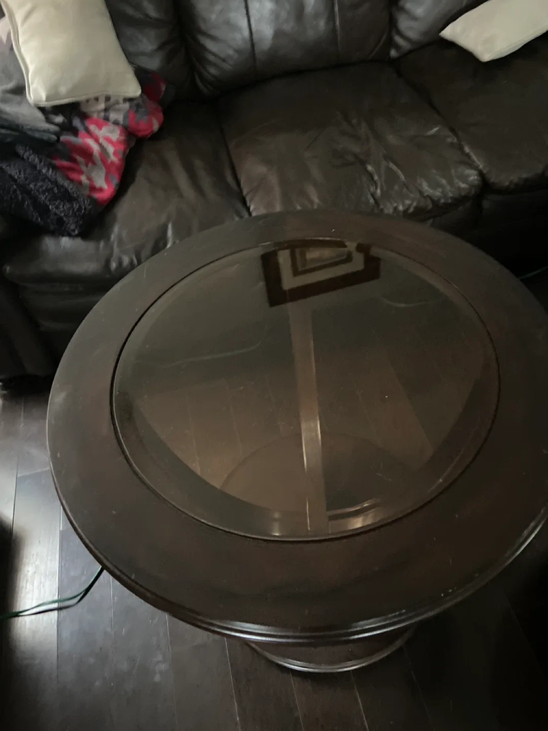 Round Dark Wood & Glass Coffee Table  🥕 image indicator(2)