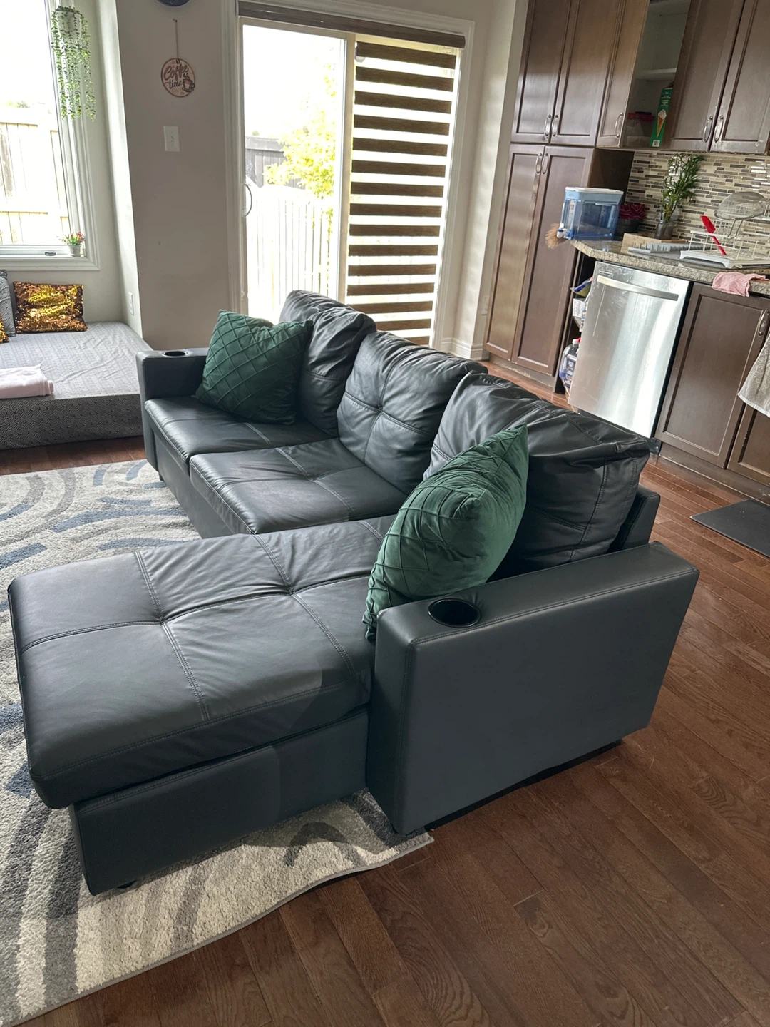 Grey Leather Sectional Sofa with Chaise - photo 2