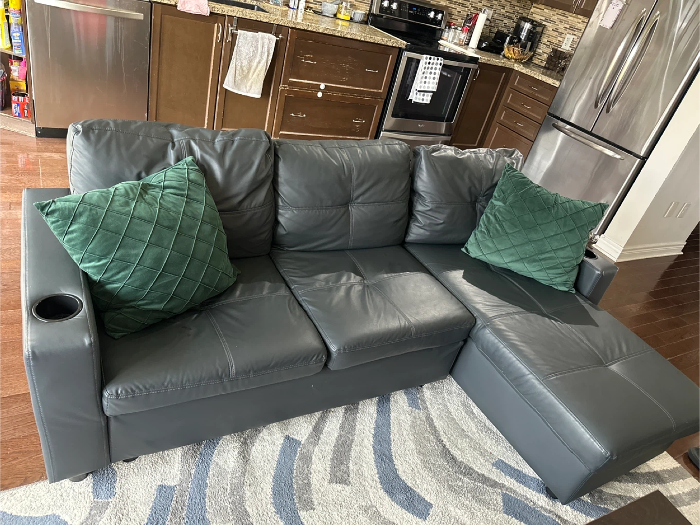 Grey Leather Sectional Sofa with Chaise