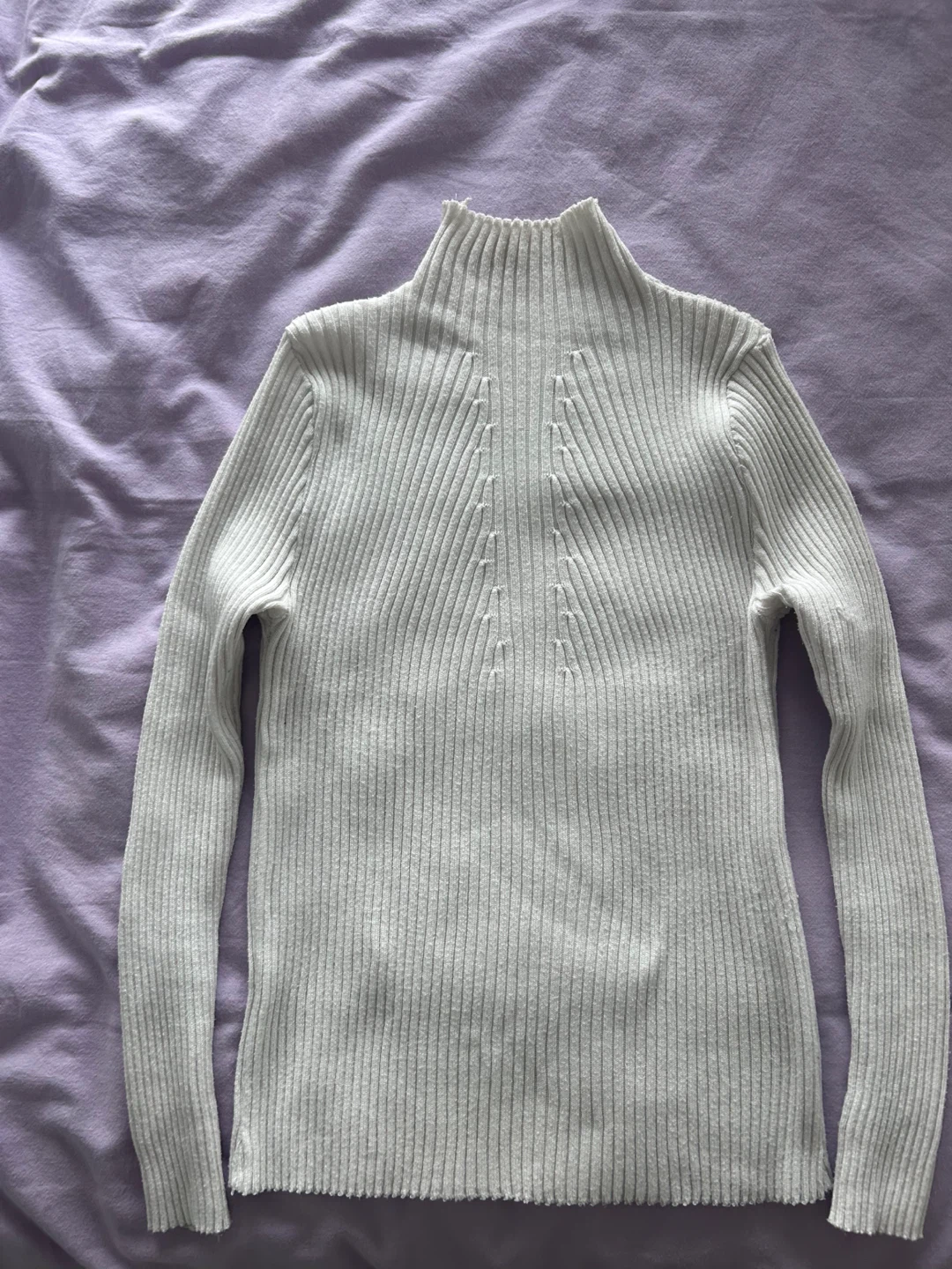 White Ribbed Knit Turtleneck Sweater