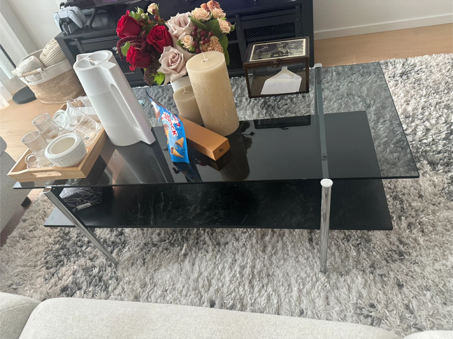 Glass & Black Coffee Table