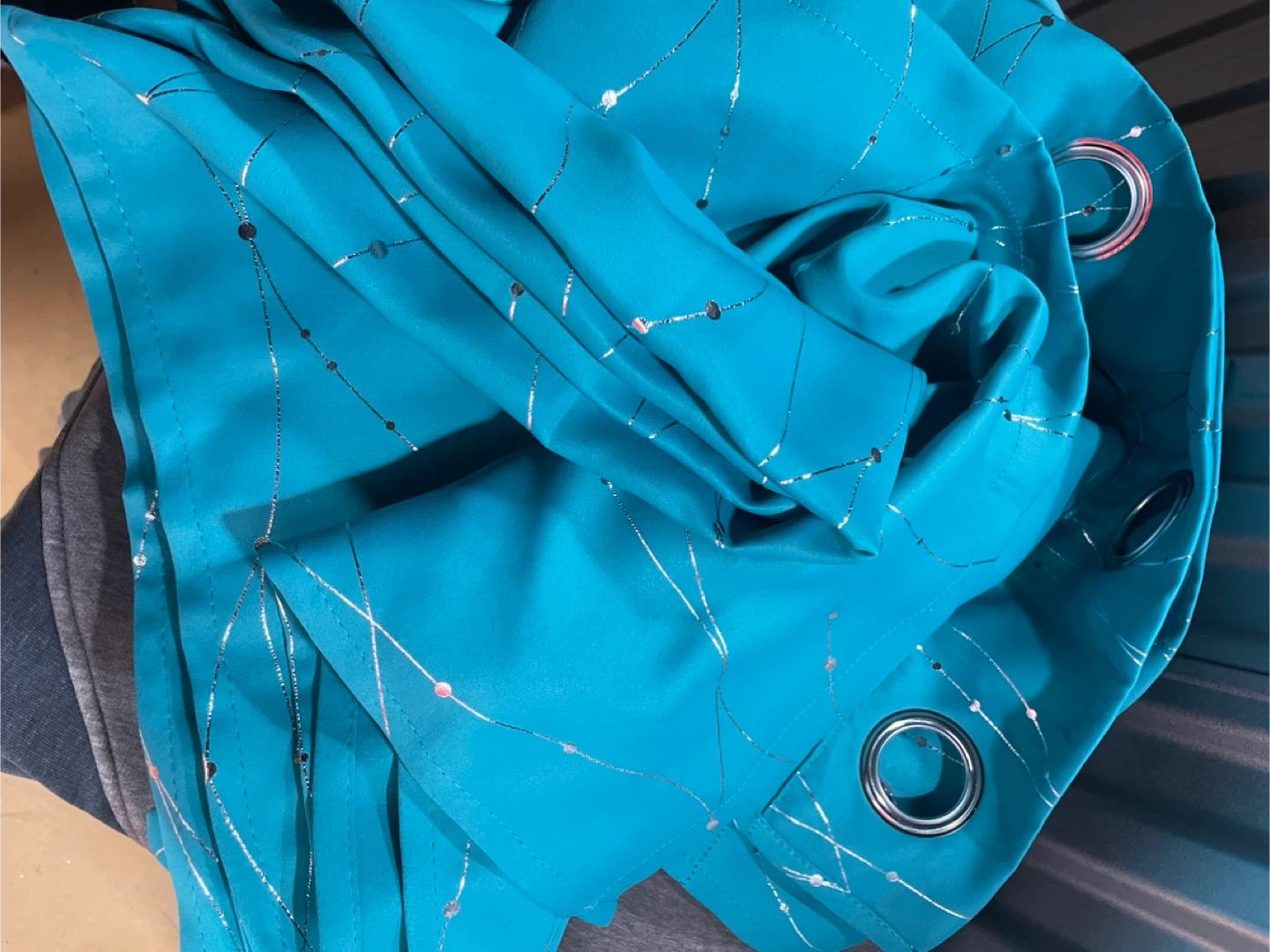Teal Curtain with Silver Design - photo 2