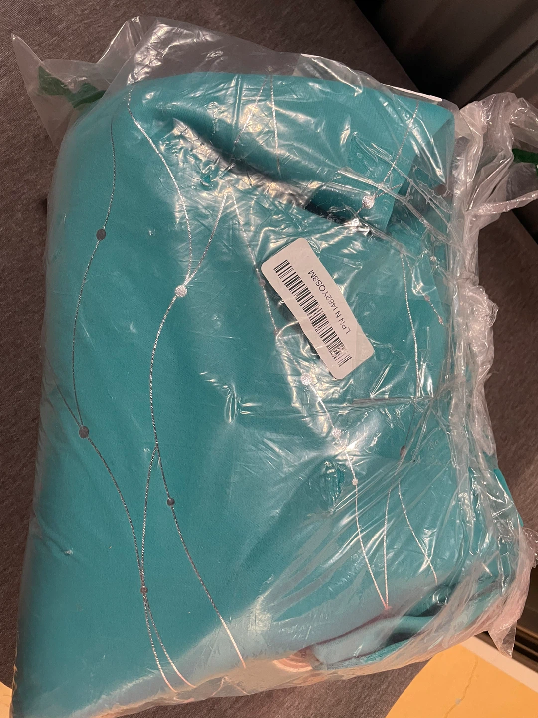Teal Curtain with Silver Design - photo 3