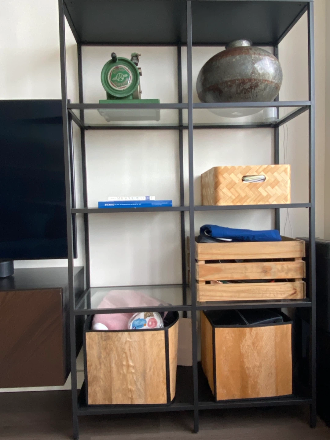 2 IKEA Black/Brown Metal & Glass Shelf