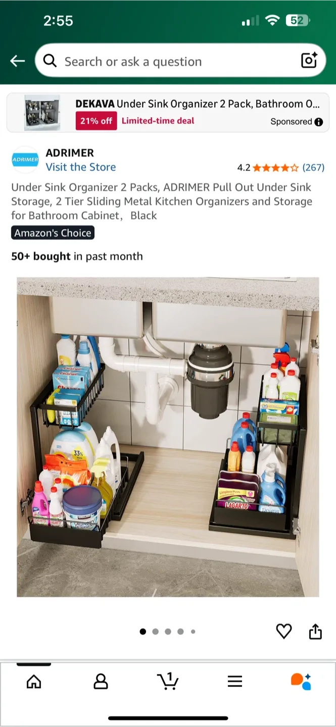 BNIB ADRIMER 2 pack Under Sink Organizer - Black thumbnail