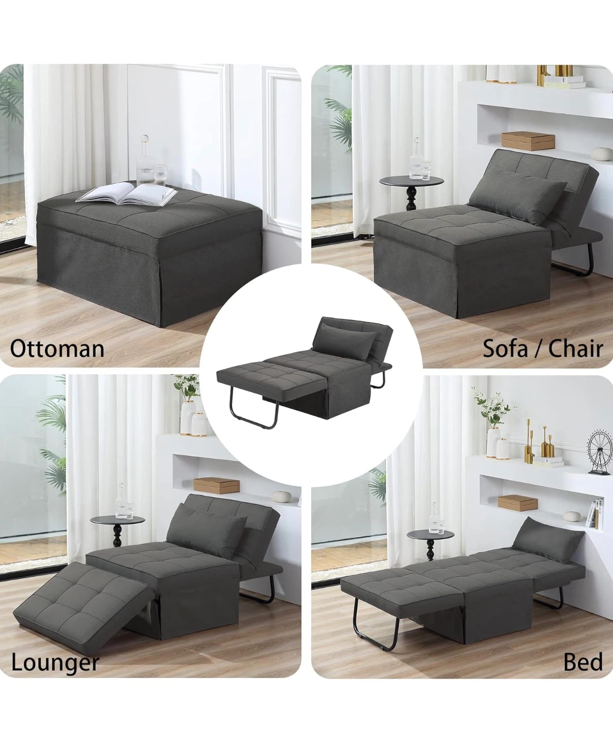 Convertible Ottoman Sleeper Bed - Grey